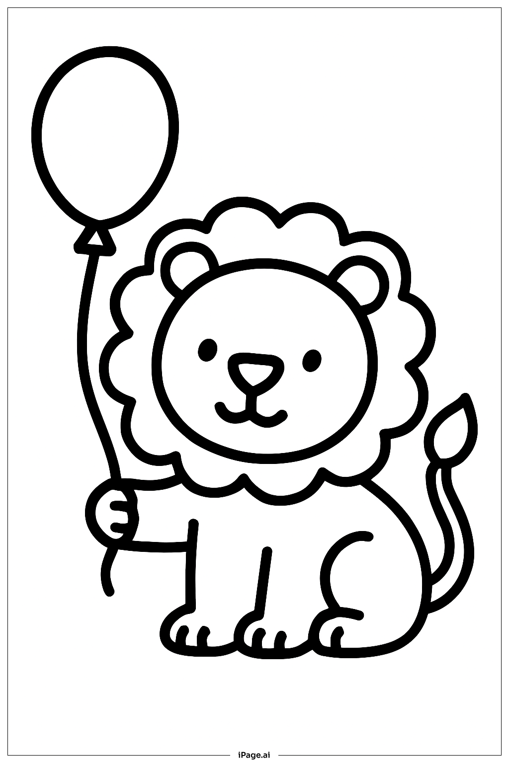  風船を持ったライオンの塗り絵ページ 