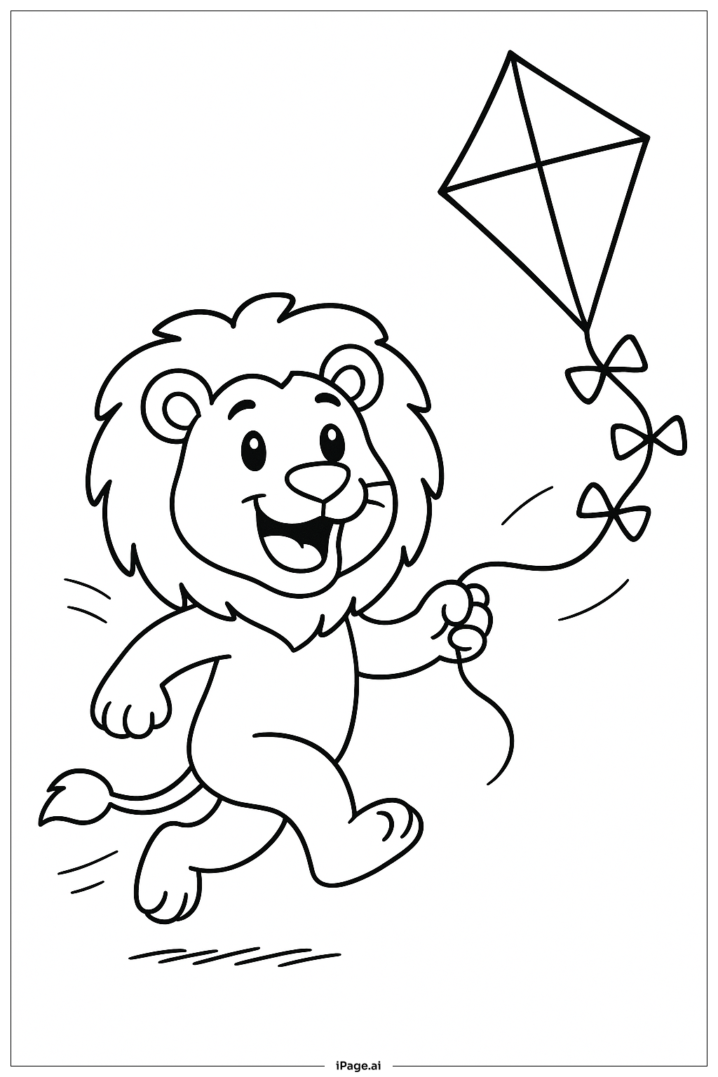 凧を持ったライオンの塗り絵ページ 