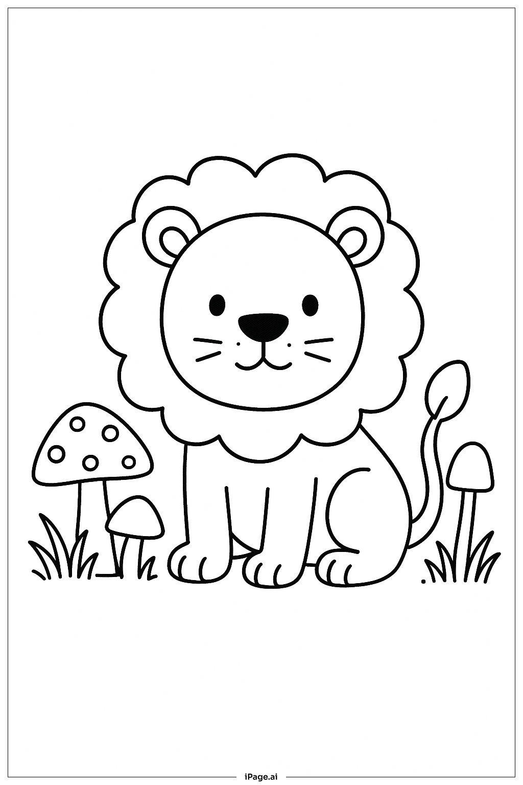  キノコとライオンの塗り絵ページ 