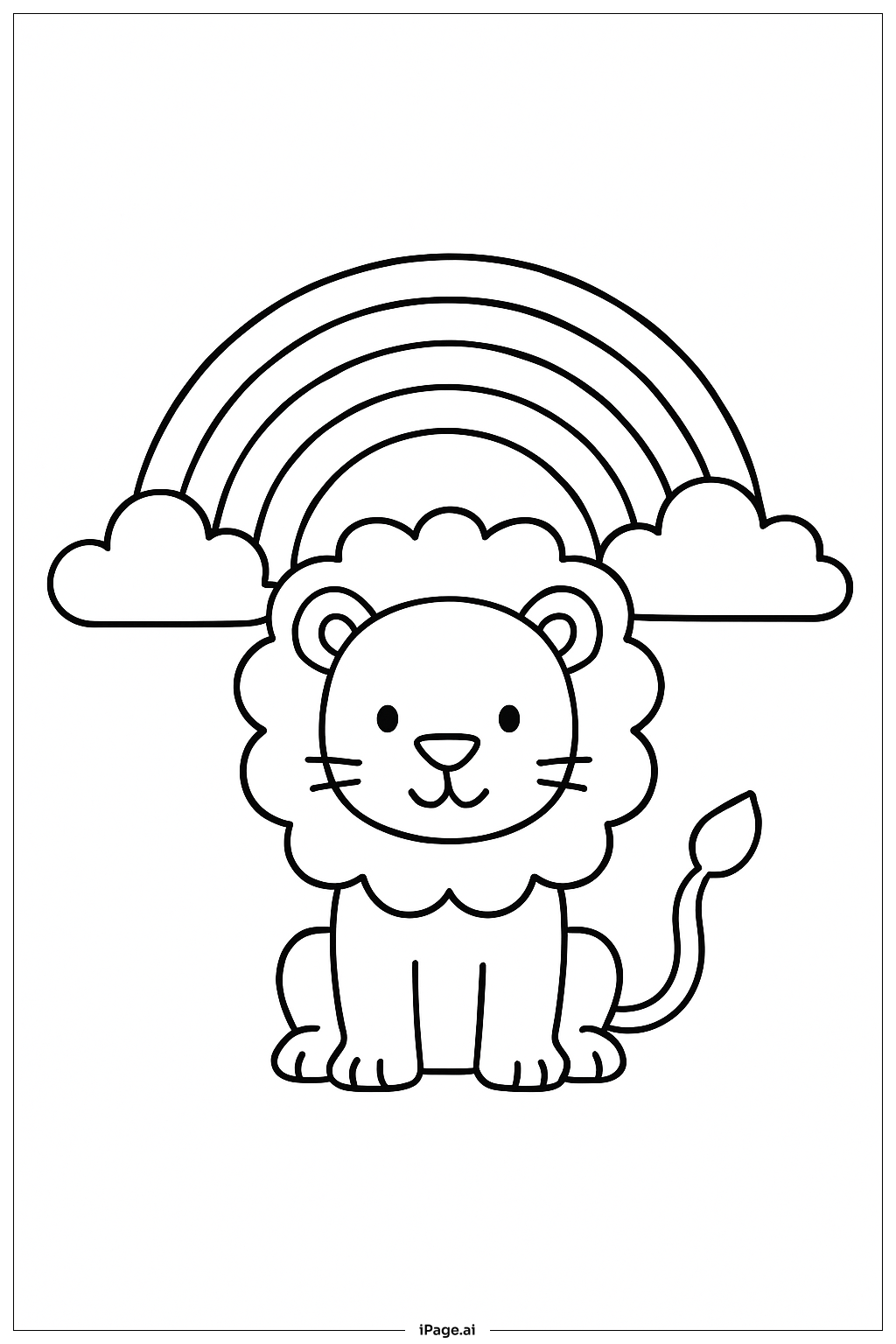  虹の背景のライオンの塗り絵ページ 