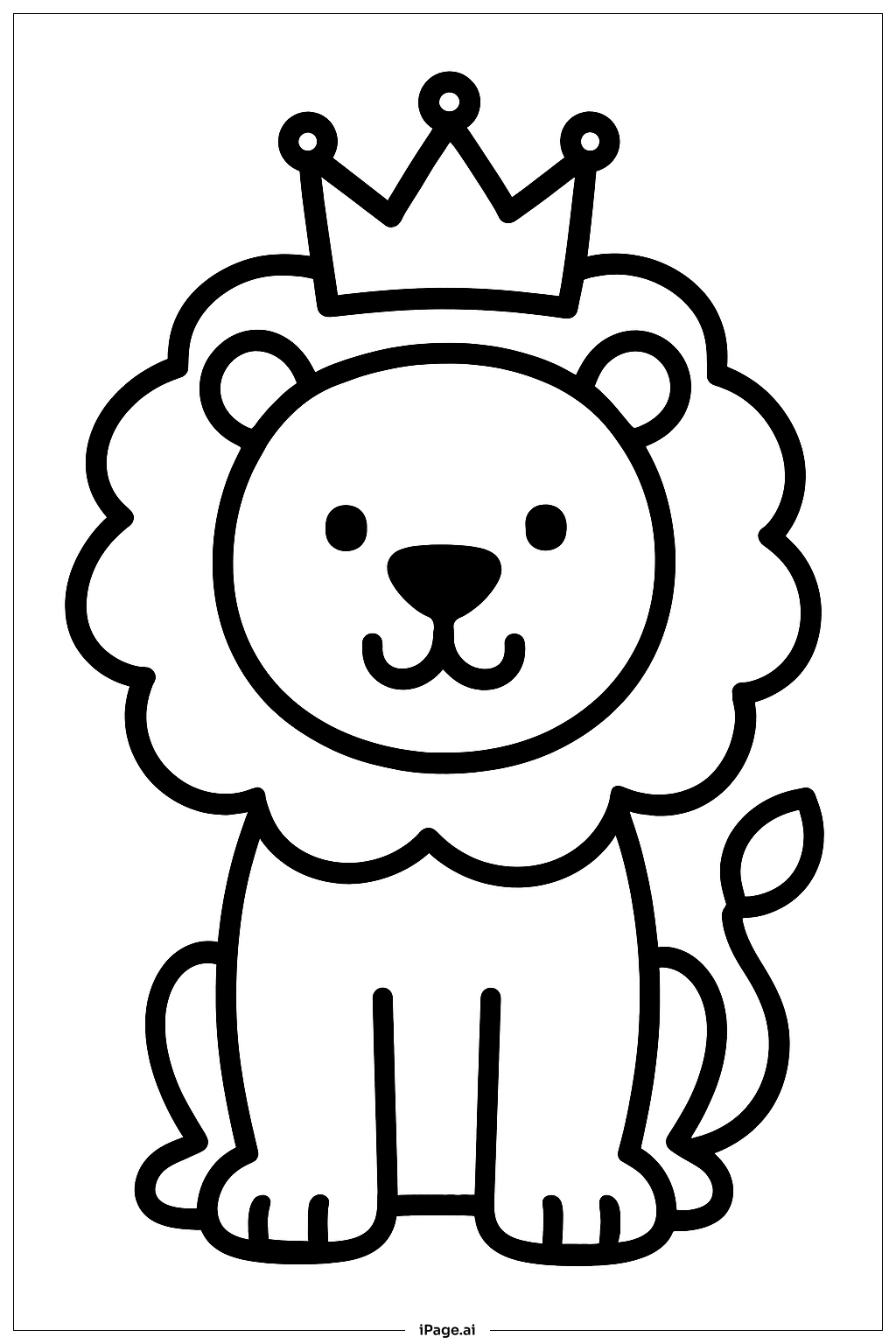  シンプルな冠をかぶったライオンの塗り絵ページ 