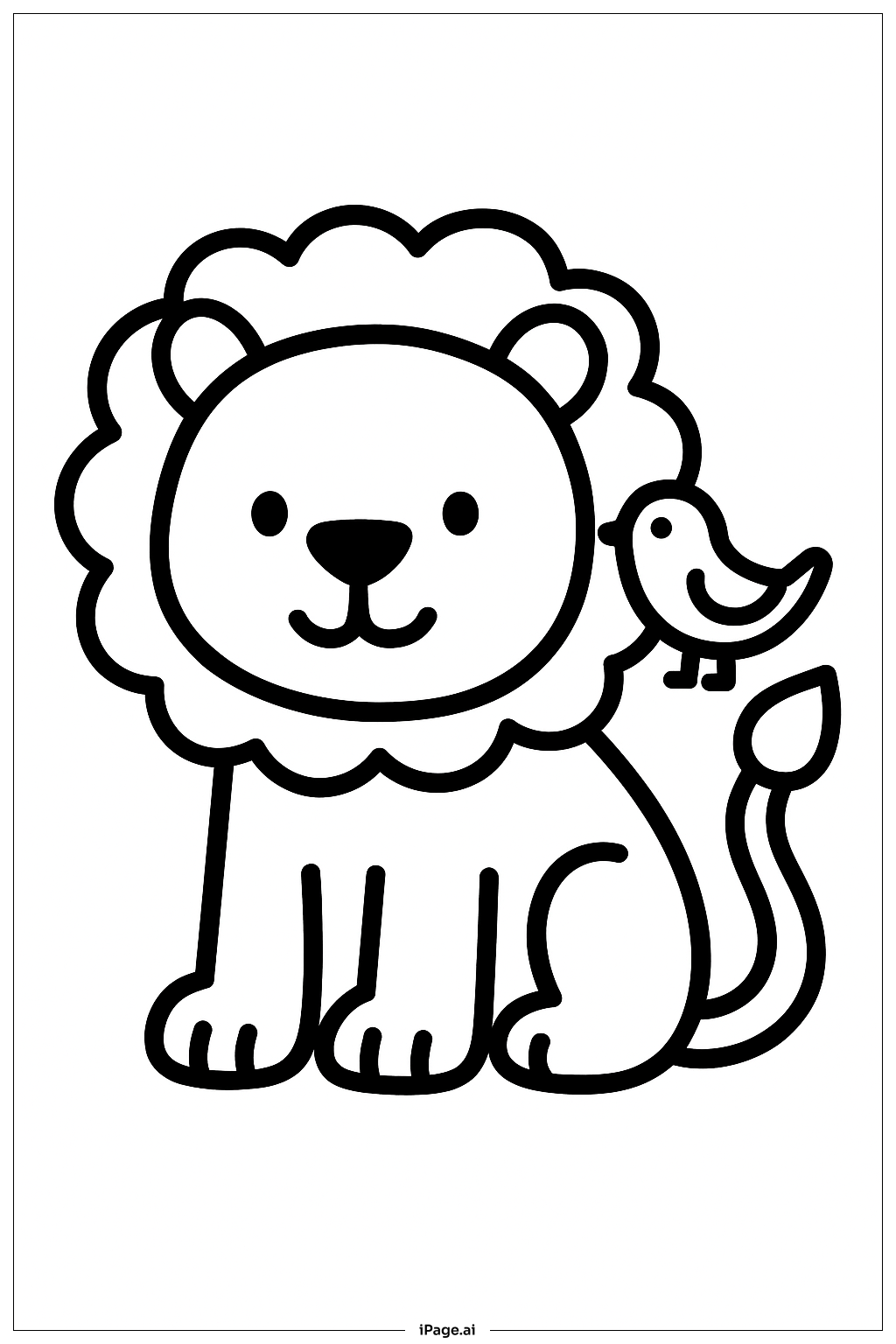  小鳥とライオンの塗り絵ページ 