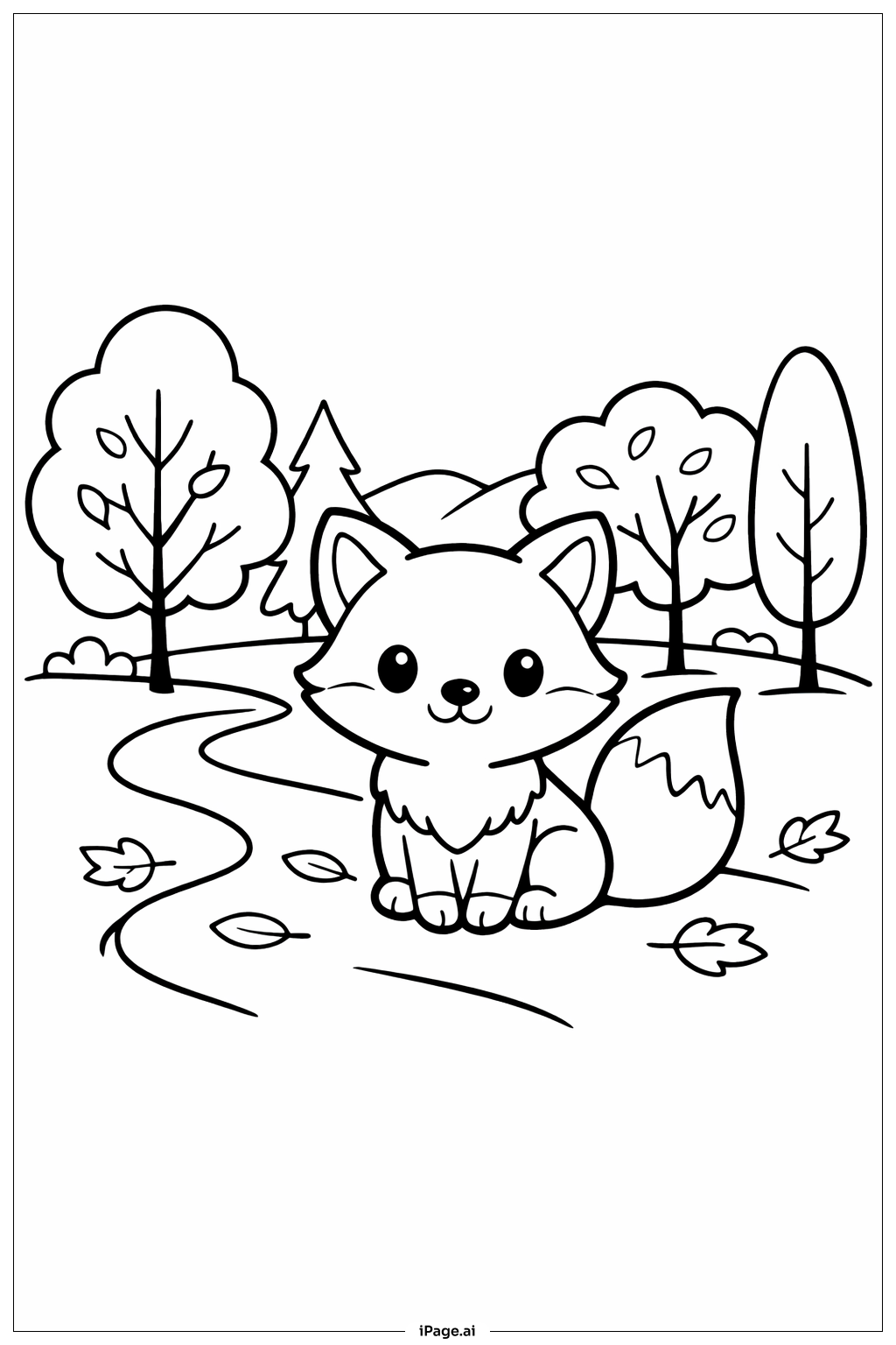  秋日森林裡的小狐狸著色頁 