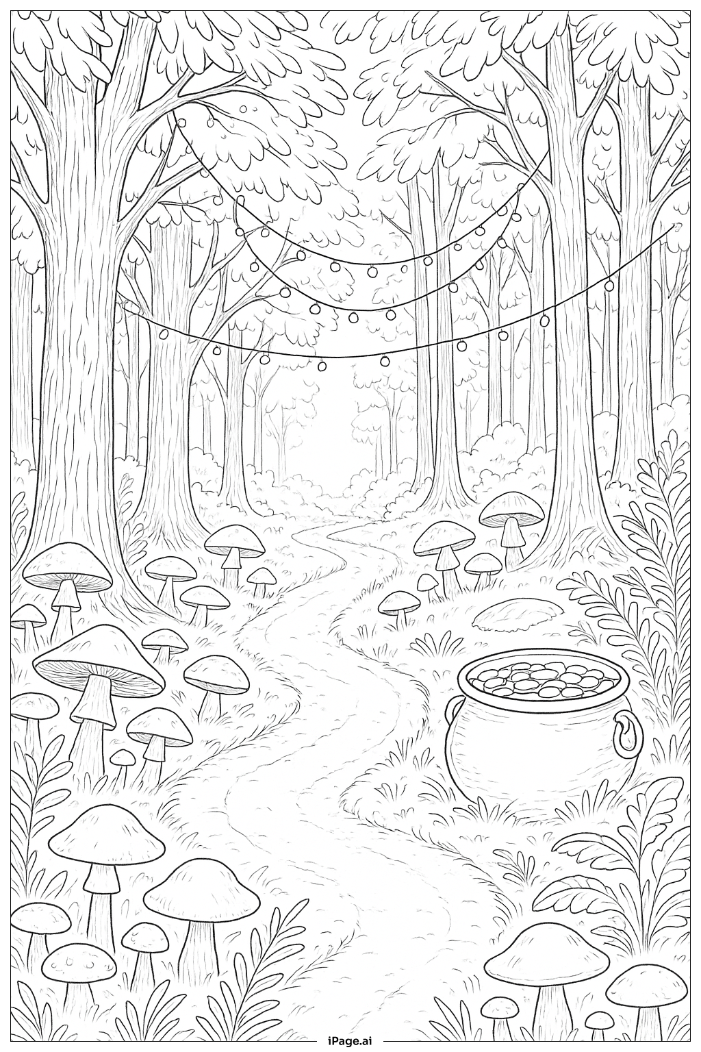  Magical Forest Scene St. Patrick's Day Coloring Page 