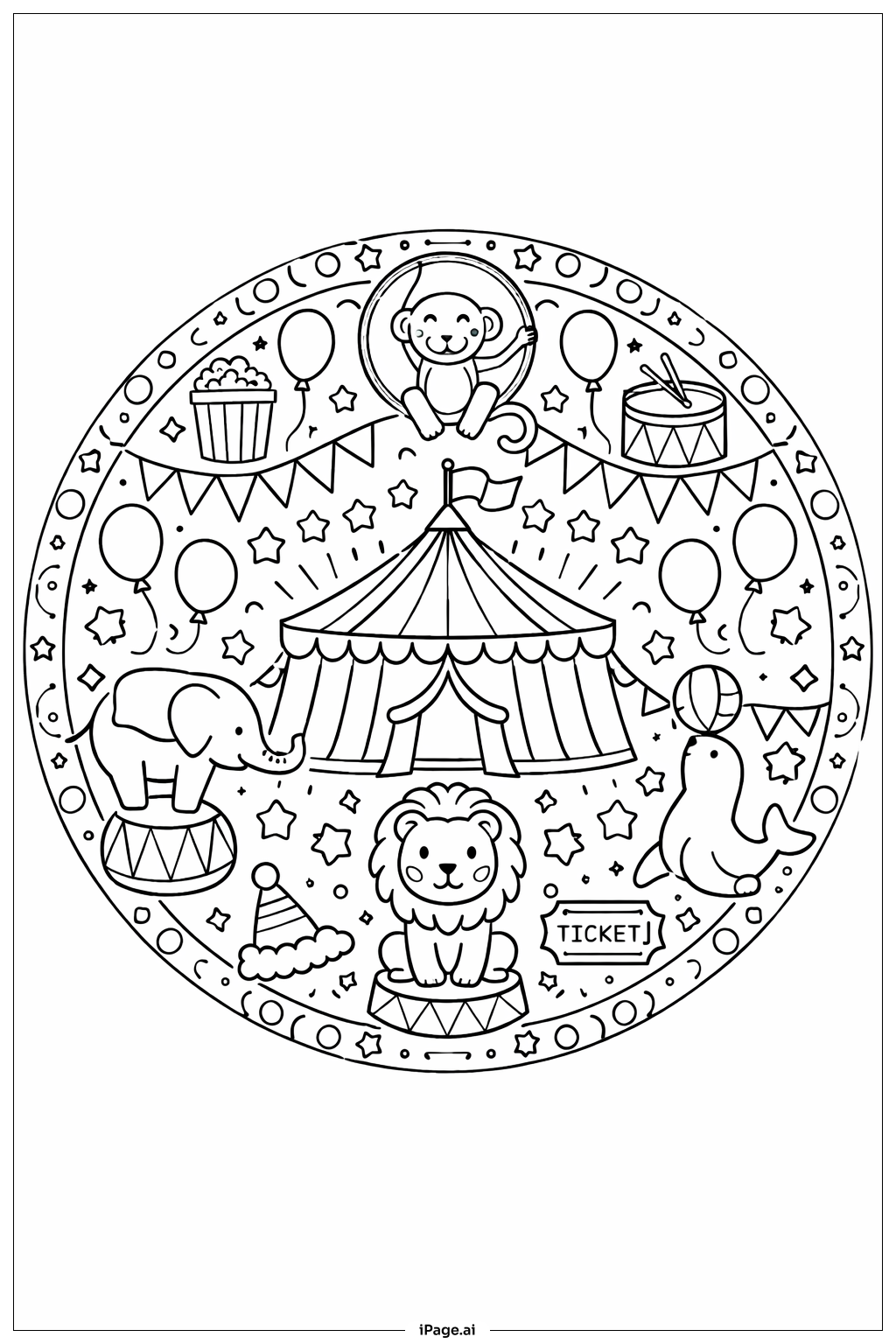 Mandala Circus Coloring Page