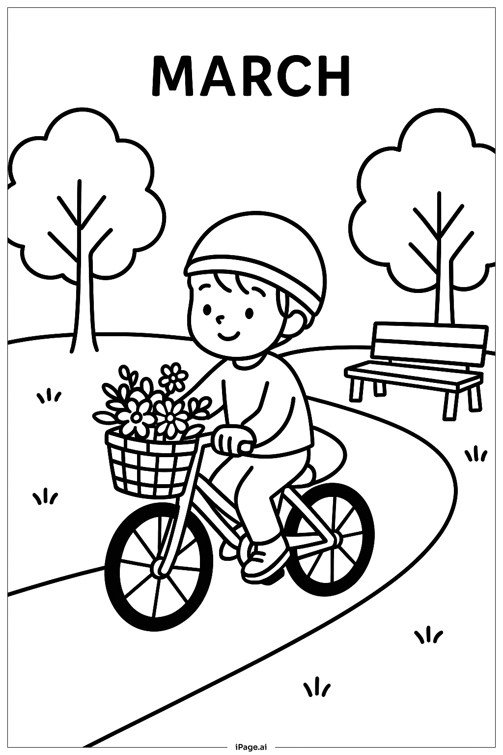 March Bicycle Ride Coloring Page