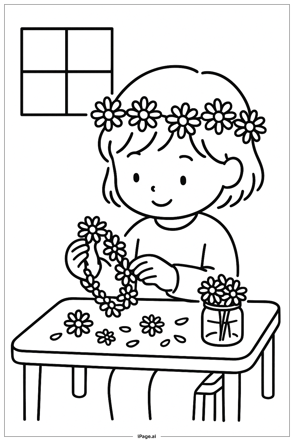 March Flower Crown Coloring Page
