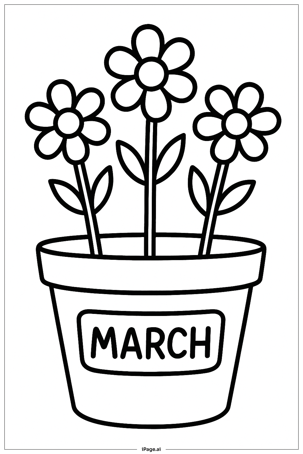 March Flower Pot Coloring Page