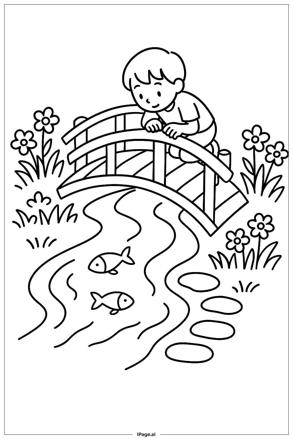 March Garden Bridge Coloring Page