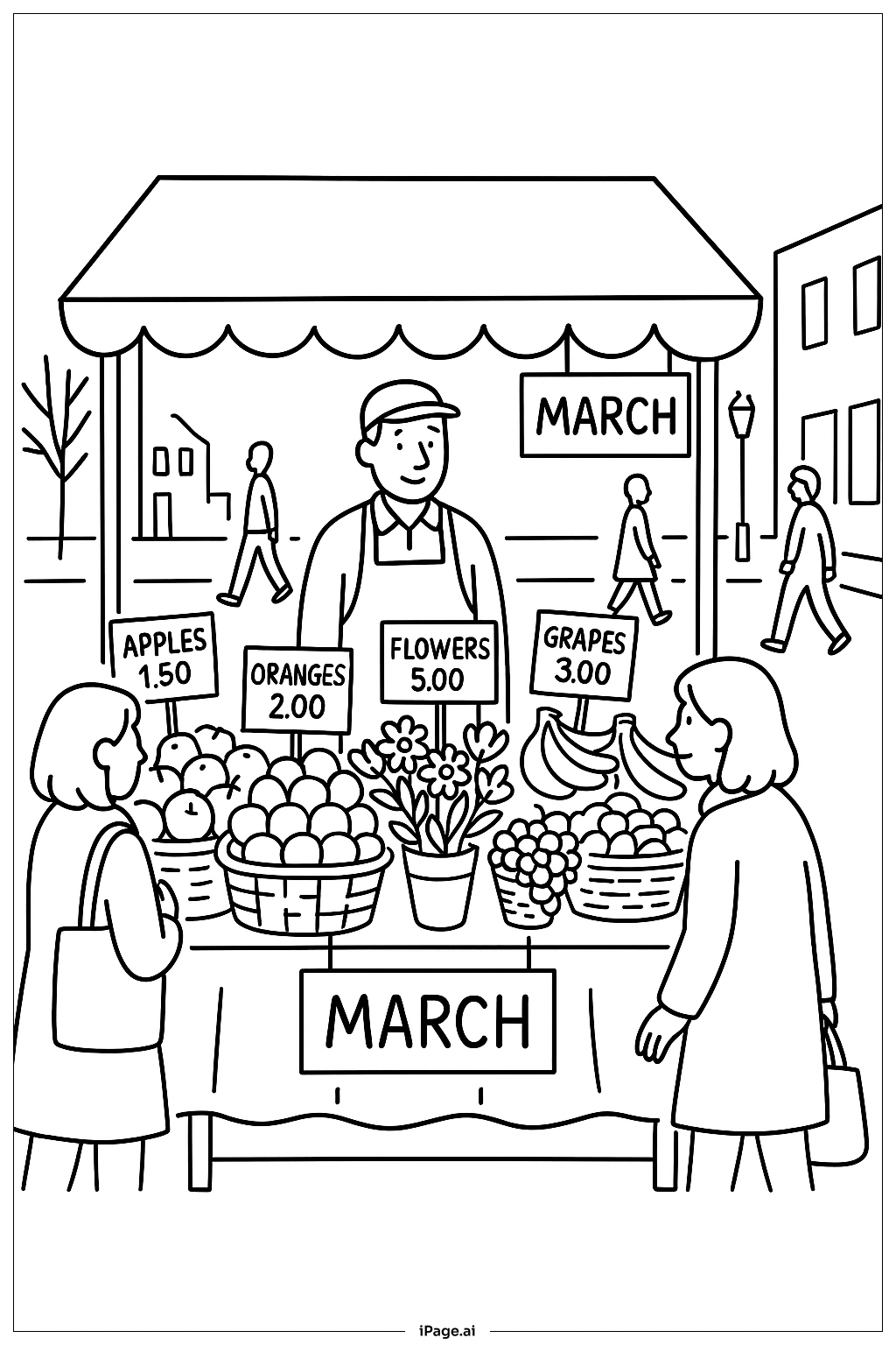 March Market Stall Coloring Page
