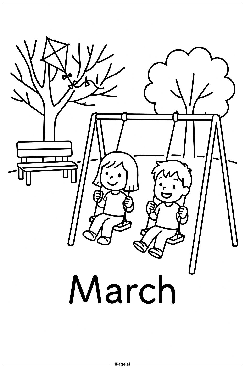 March Park Swing Coloring Page