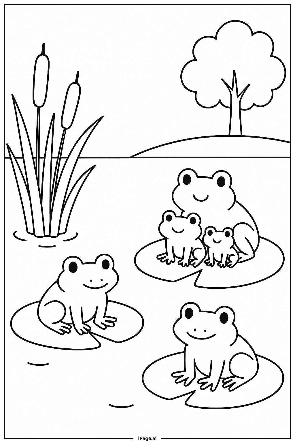March Pond Frogs Coloring Page