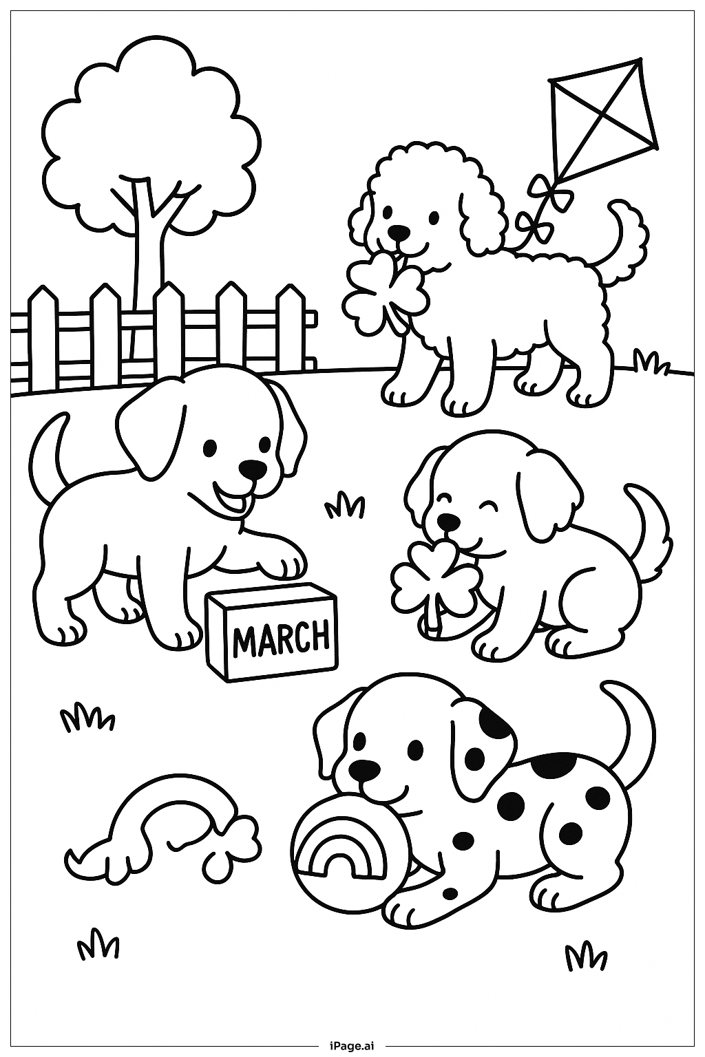 March Puppy Play Coloring Page
