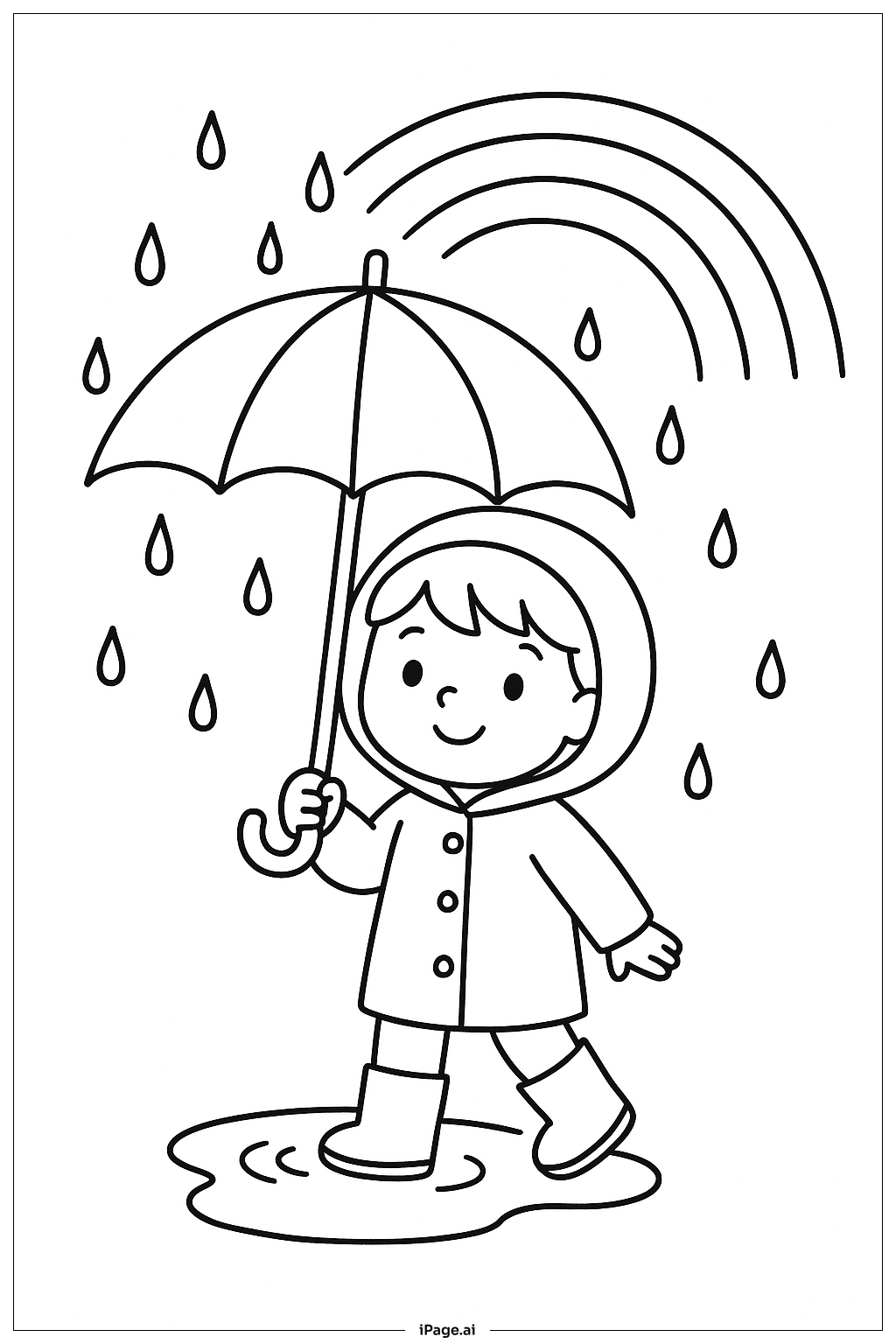 March Rainy Umbrella Coloring Page