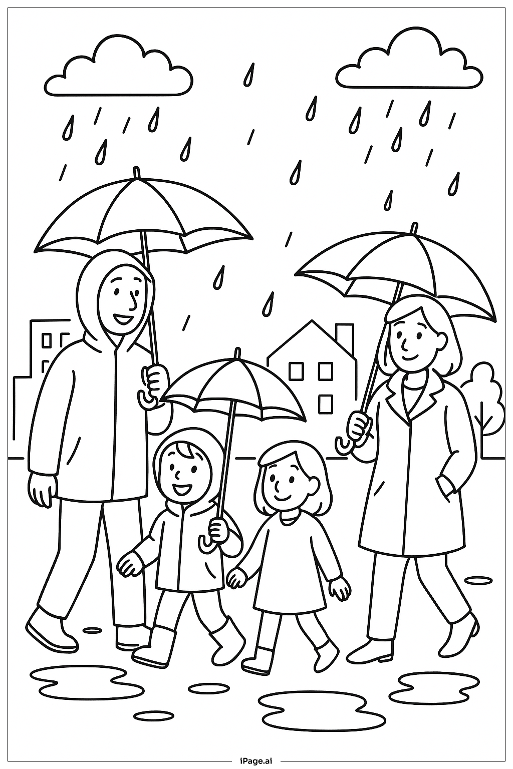 March Rainy Walk Coloring Page