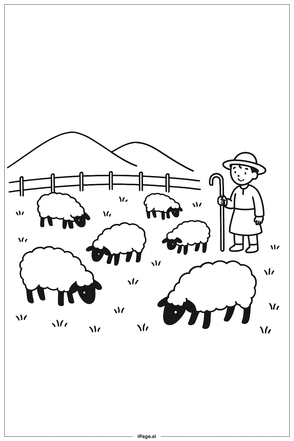 March Sheep Grazing Coloring Page