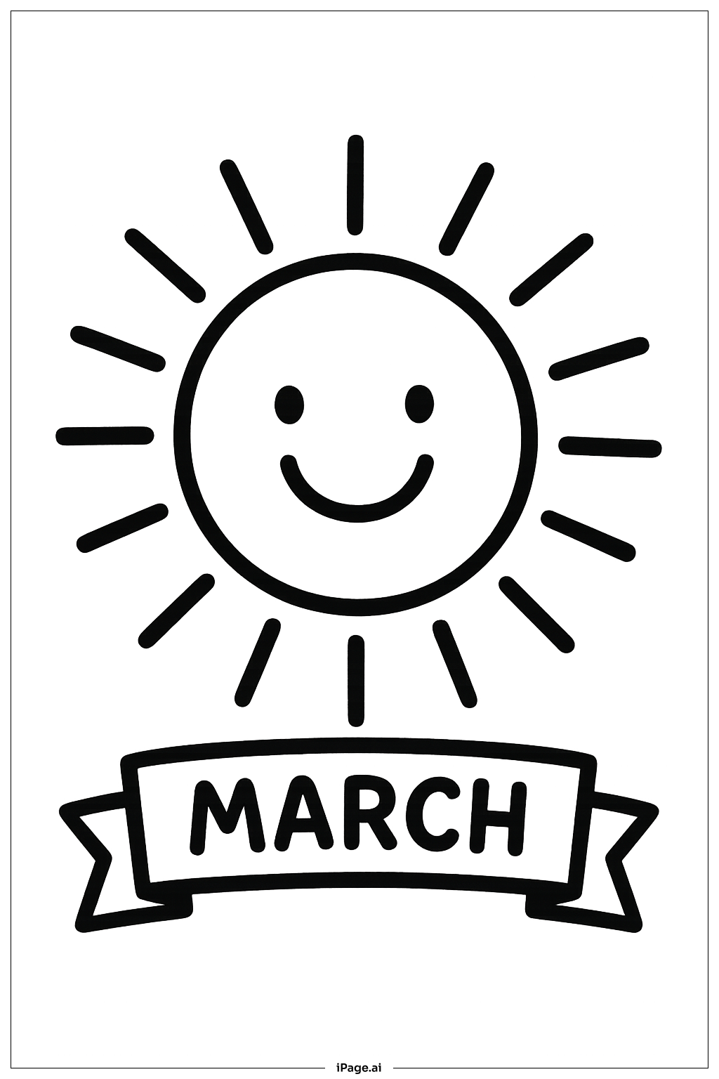 March Smiling Sun Coloring Page