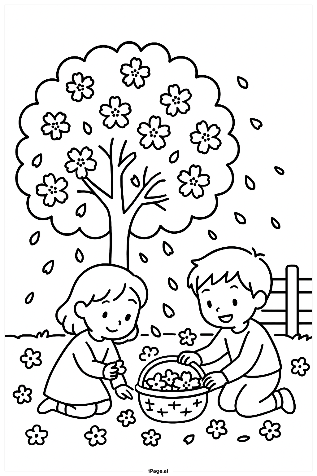 March Tree Blossoms Coloring Page