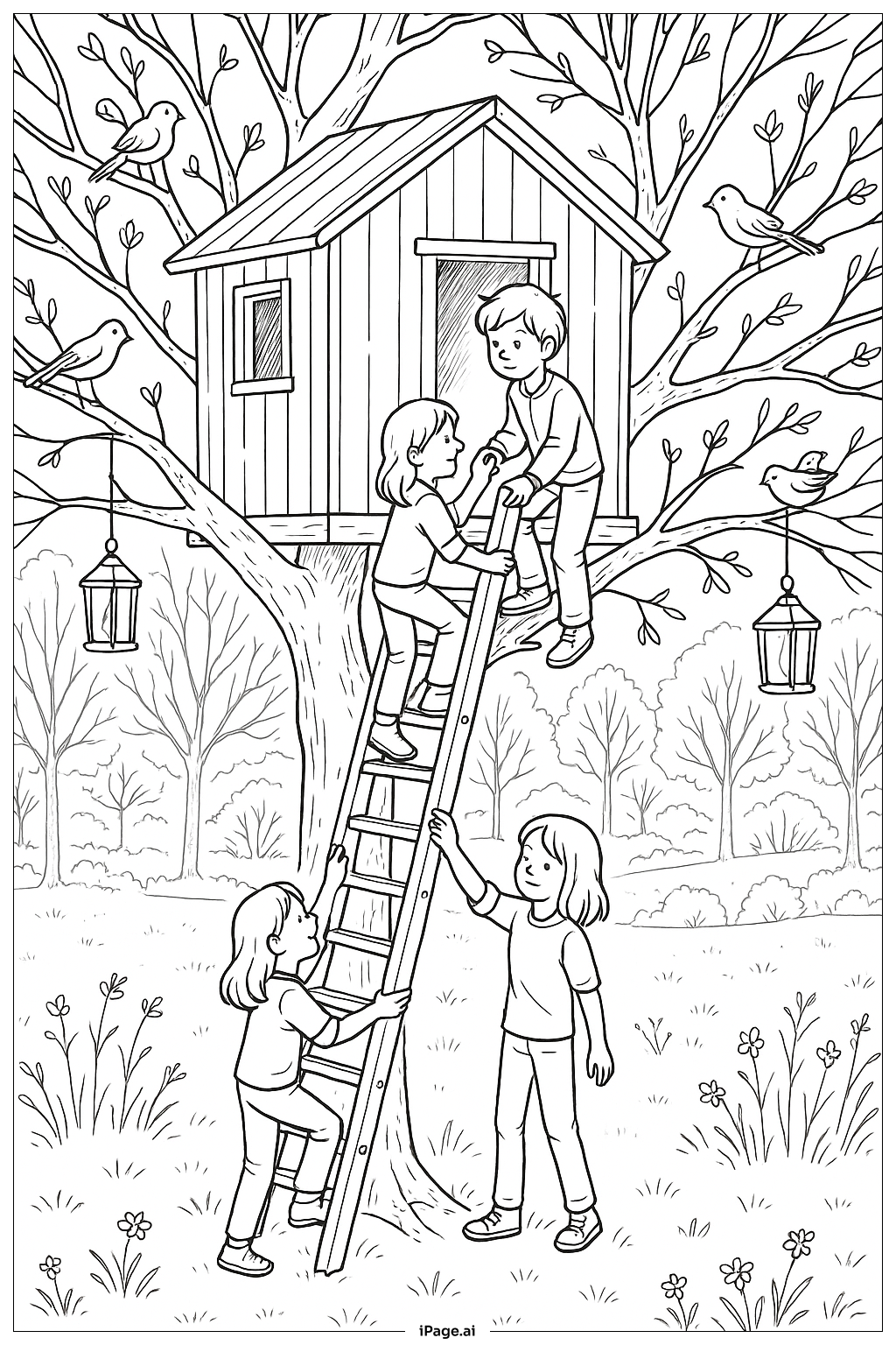 March Treehouse Adventure Coloring Page