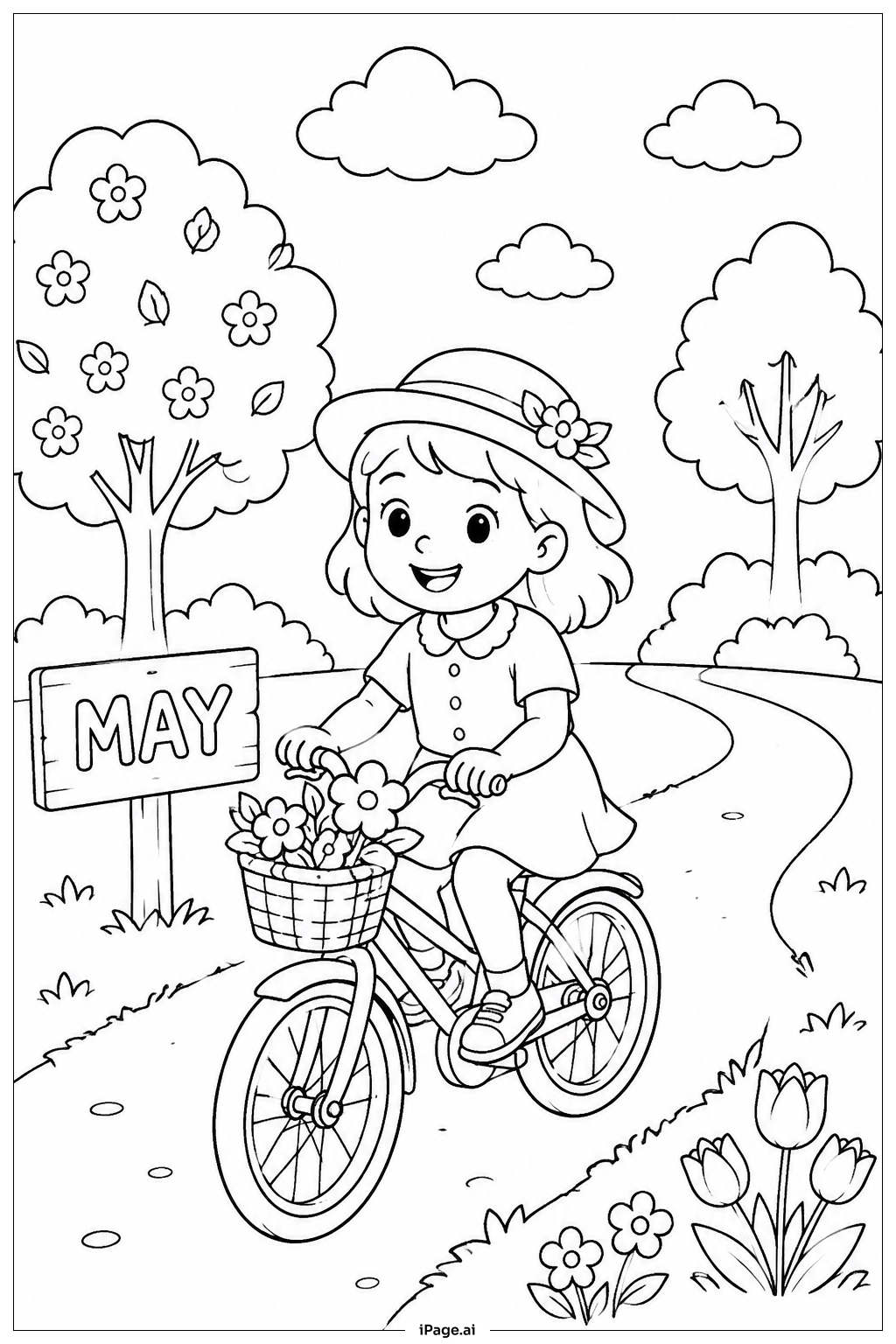  Página para colorir de Passeio de Bicicleta em Maio 