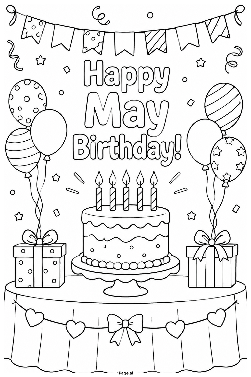 5月のお誕生日パーティーの塗り絵ページ