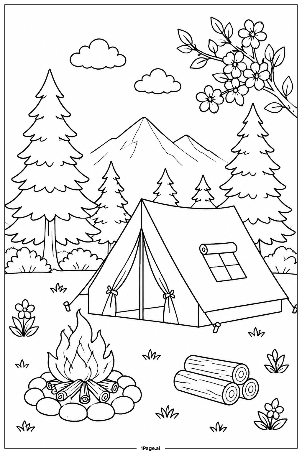  Página para colorear de Escena de Camping en Mayo 