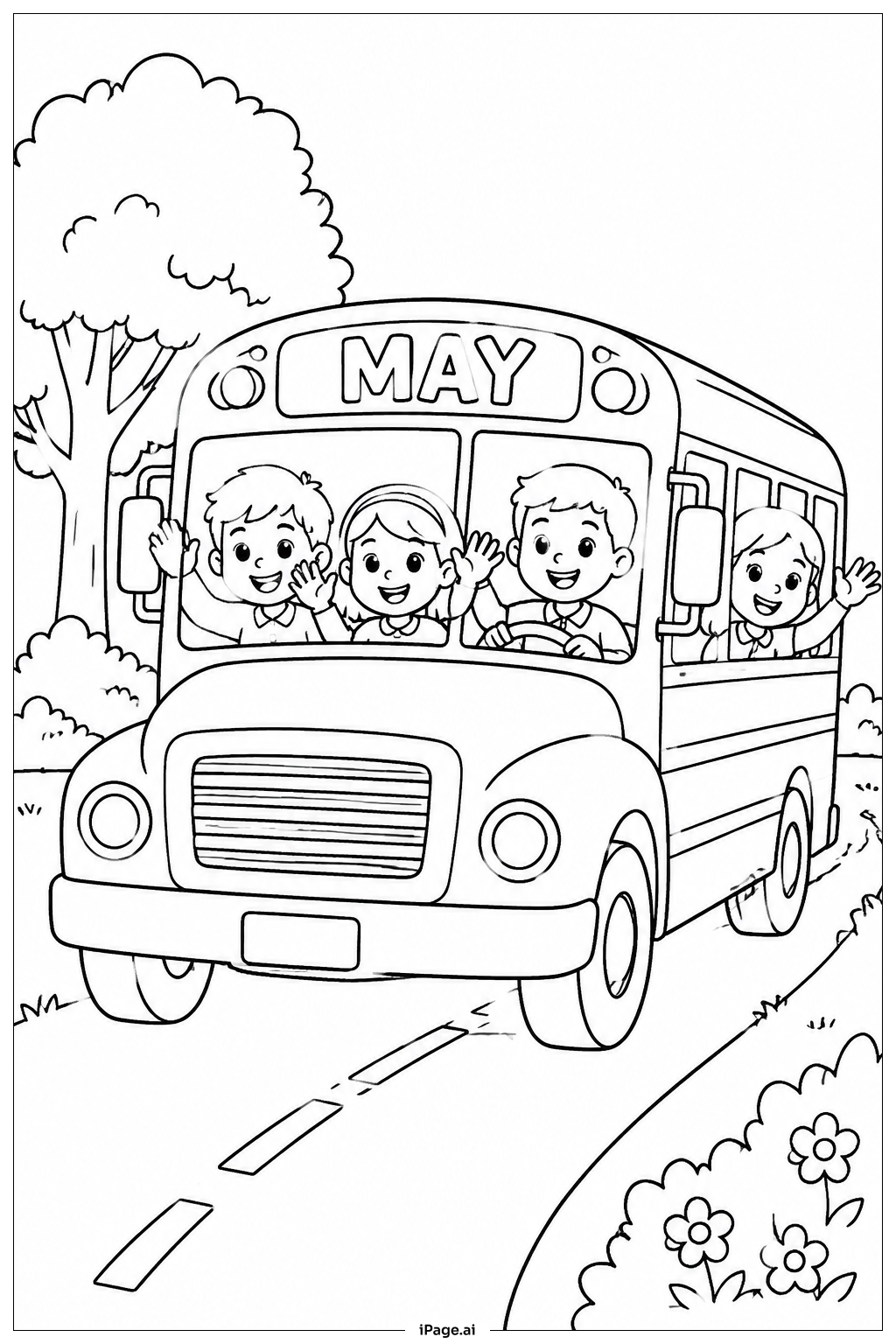  Página para colorear de Autobús Escolar de Mayo 