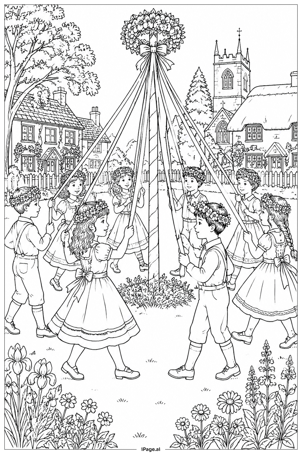 Página para colorear de Baile del Día de Mayo Vintage