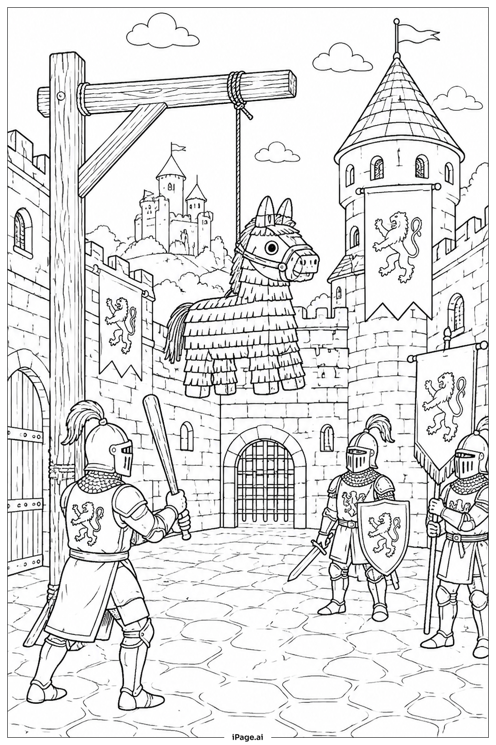 Página para colorear de Castillo Medieval de Pinata