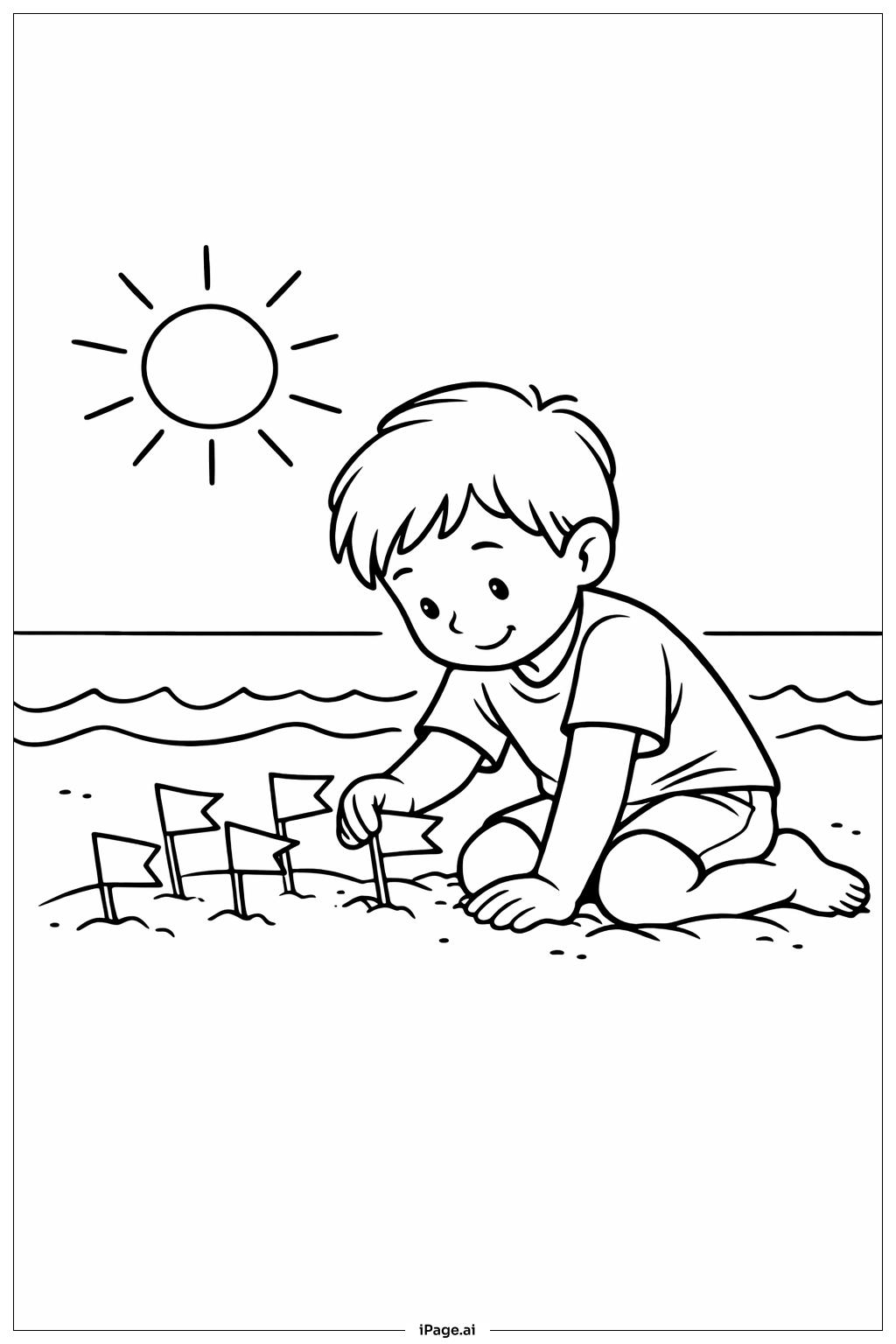  陣亡將士紀念日海灘旗幟著色頁 