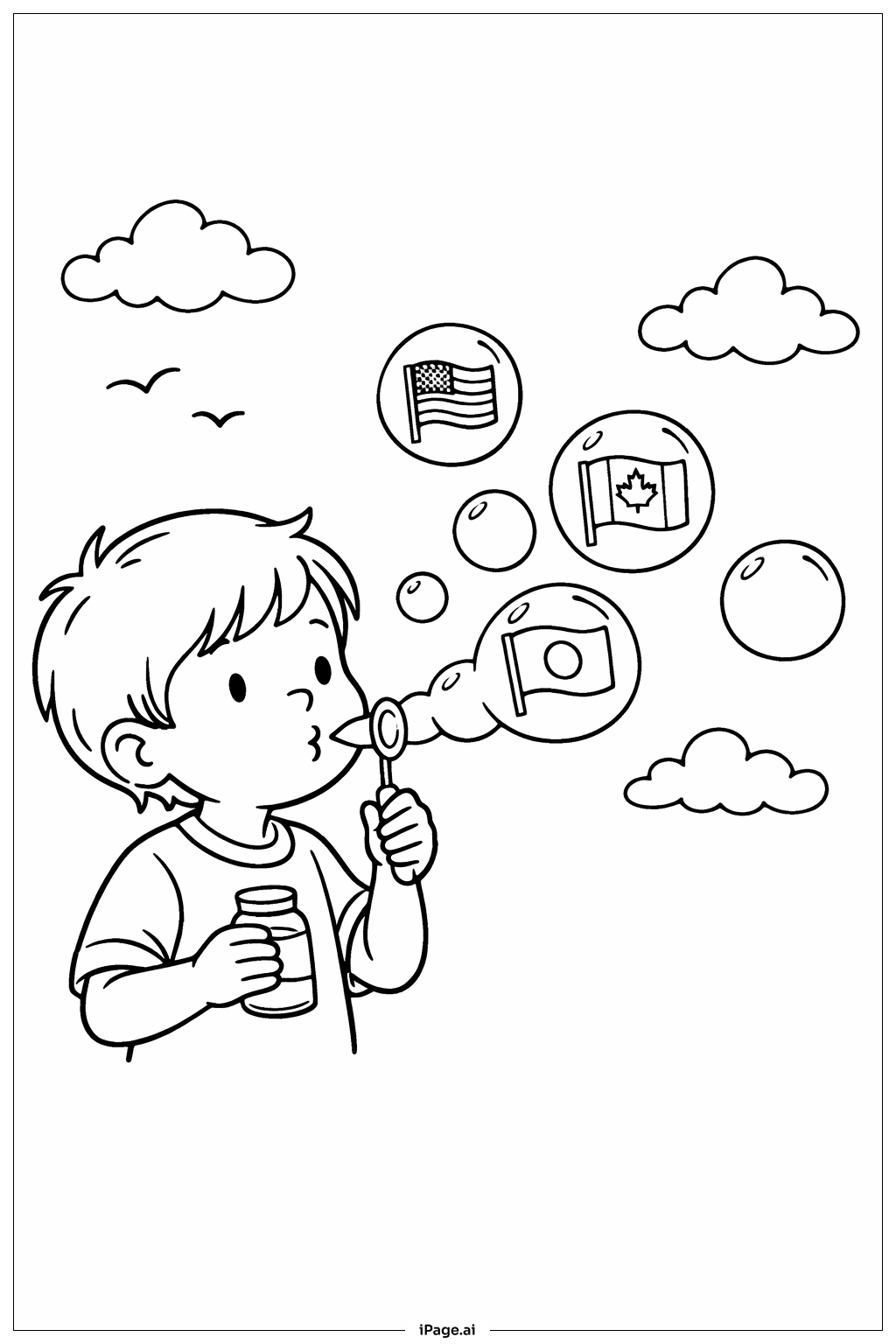  陣亡將士紀念日泡泡旗幟著色頁 