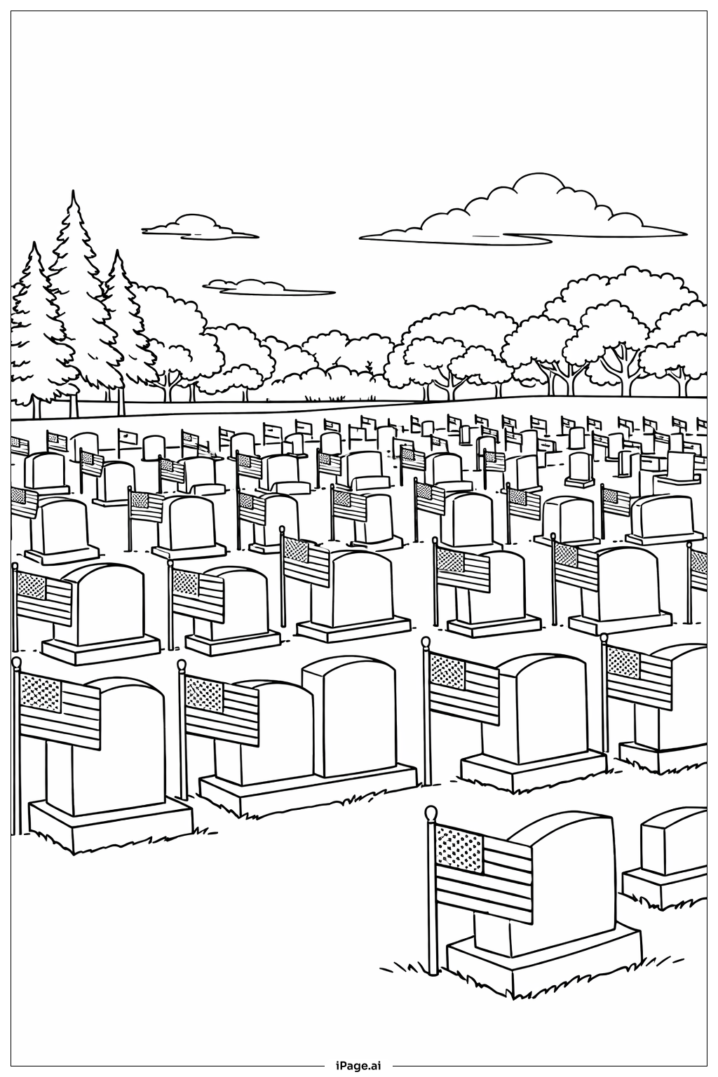  陣亡將士紀念日公墓排列著色頁 