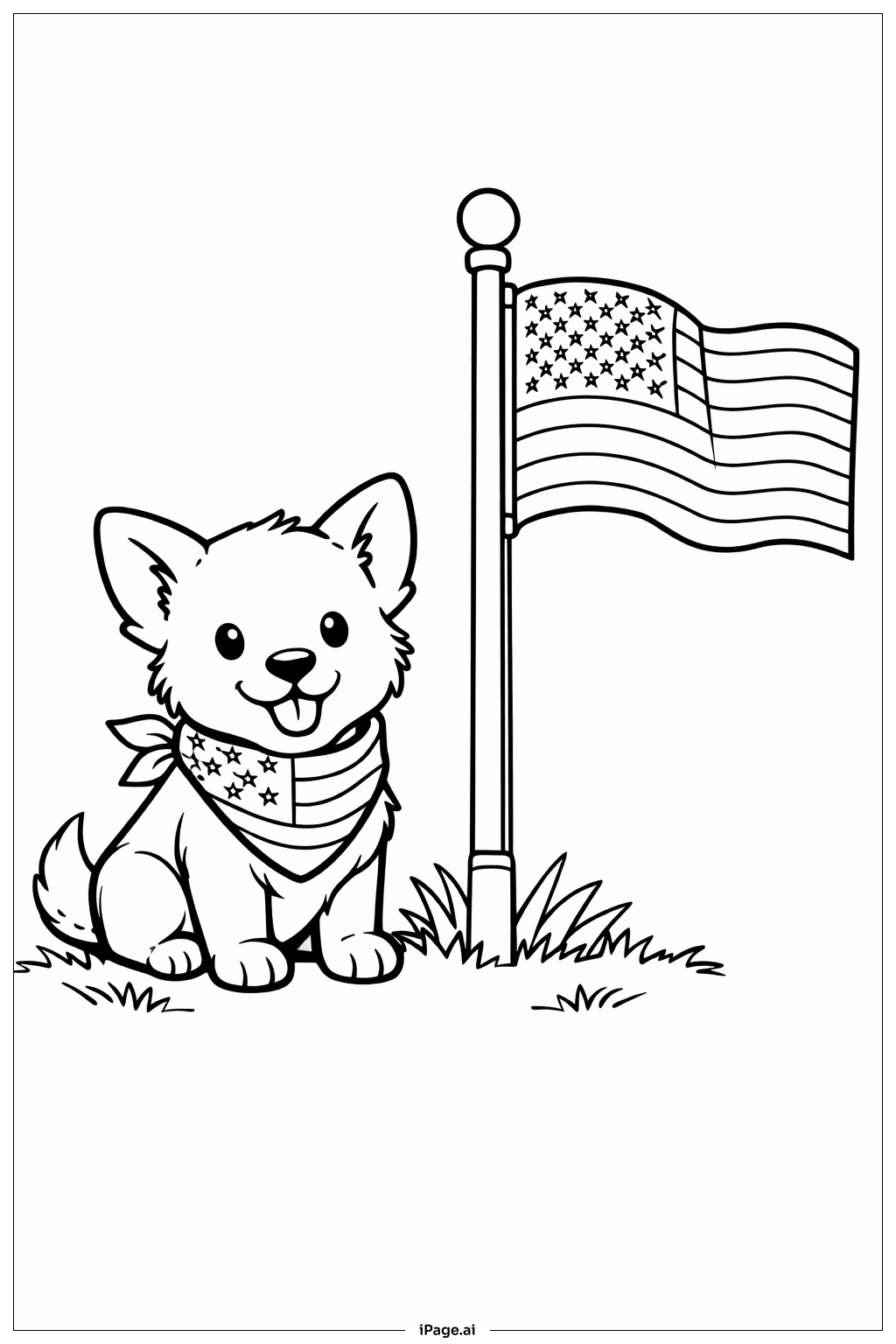  陣亡將士紀念日狗狗頸巾著色頁 