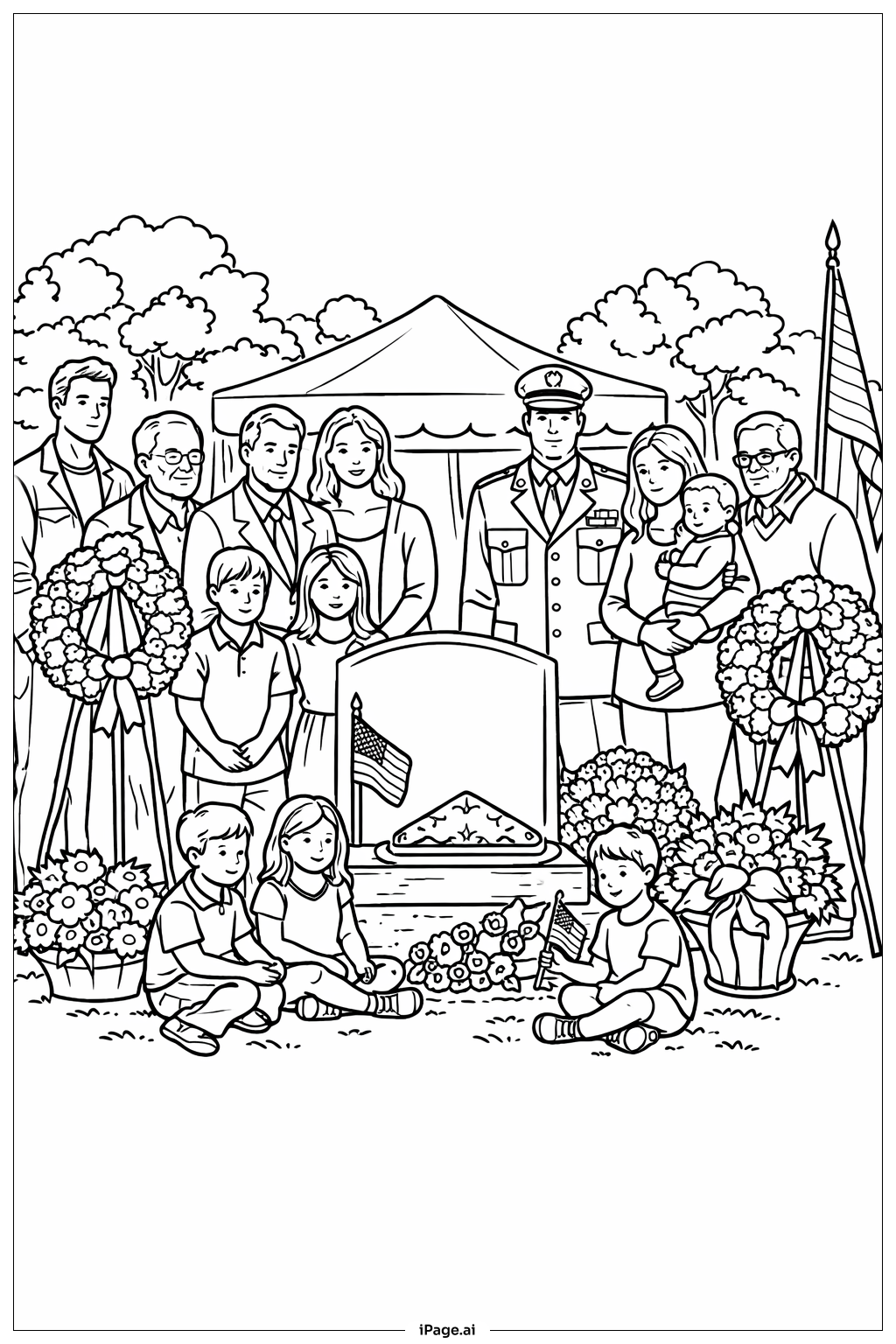  陣亡將士紀念日家庭典禮著色頁 