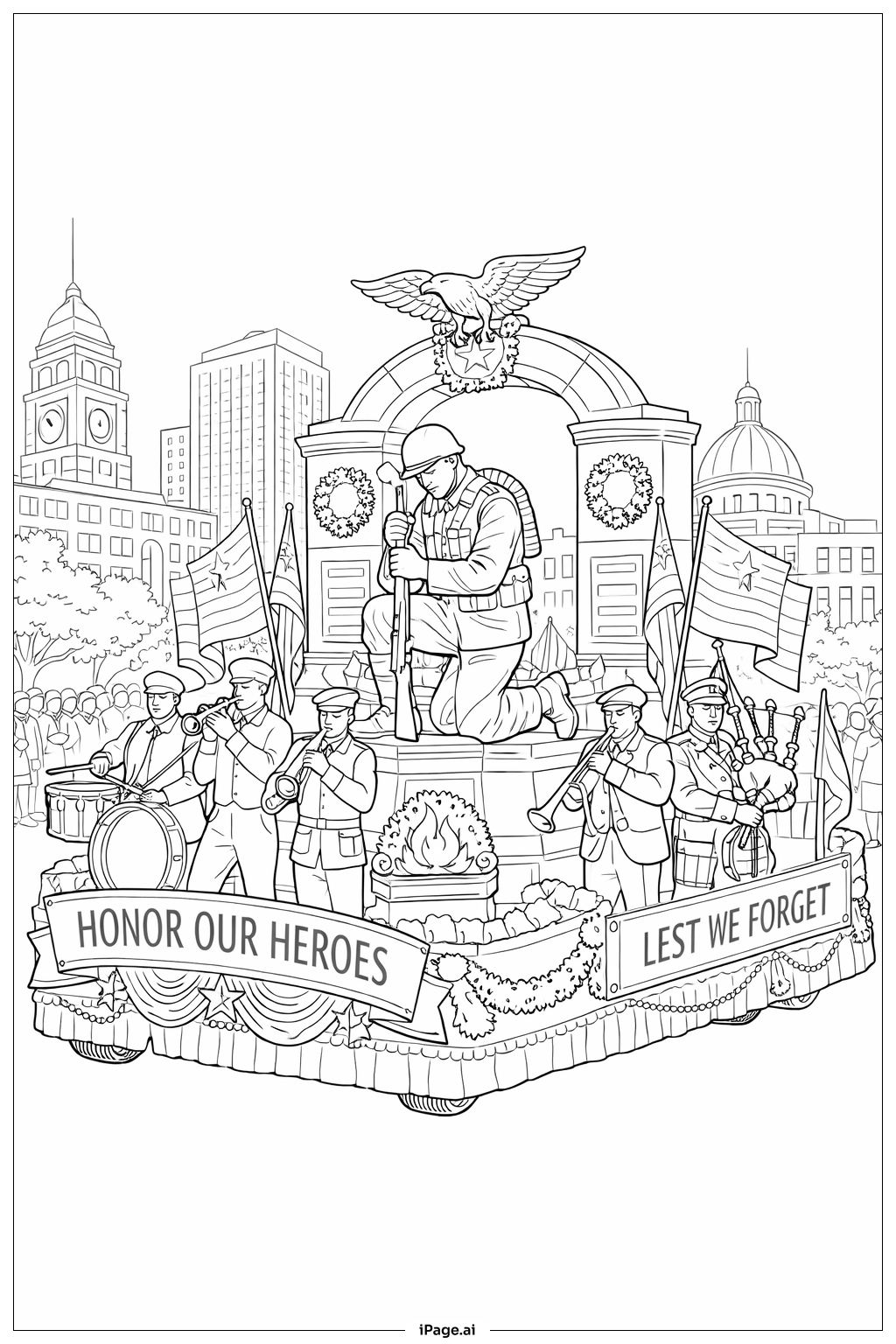  陣亡將士紀念日花車致敬著色頁 