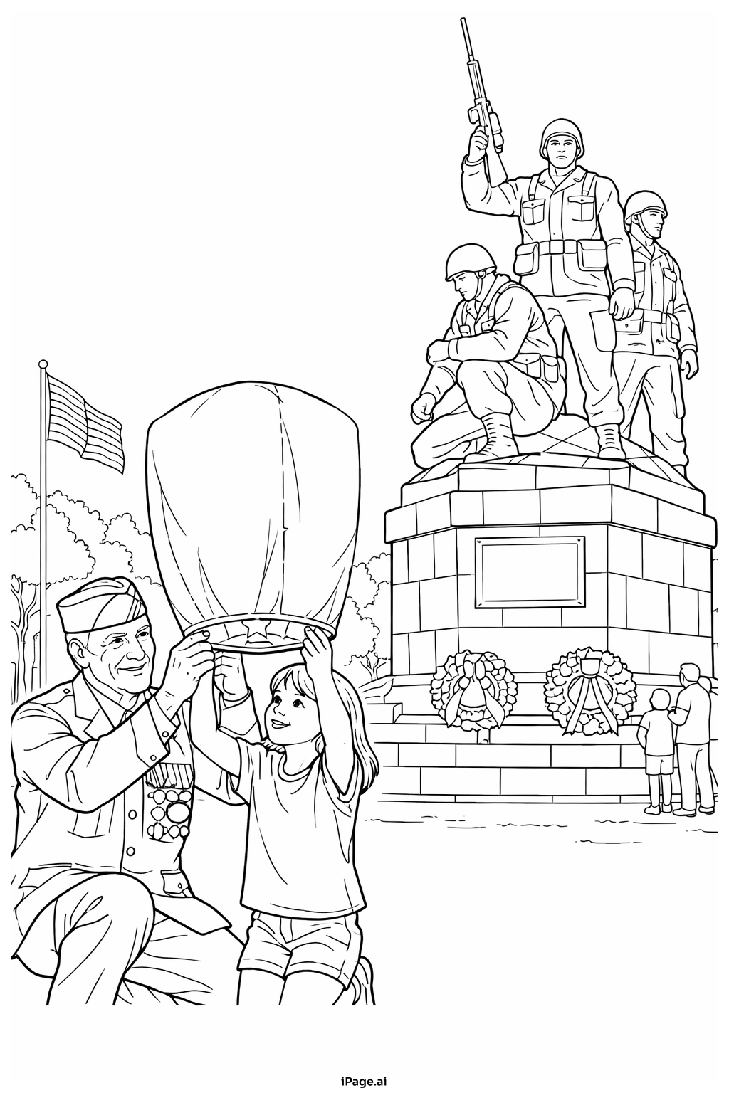  陣亡將士紀念日天燈釋放著色頁 