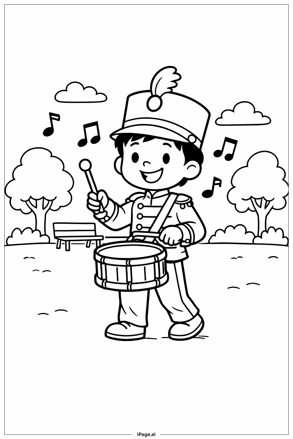  陣亡將士紀念日遊行樂隊孩子著色頁 