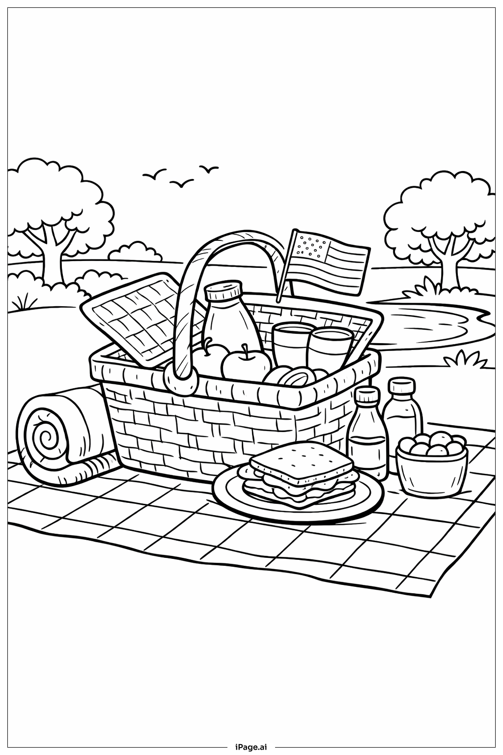  國殤日野餐籃著色頁 