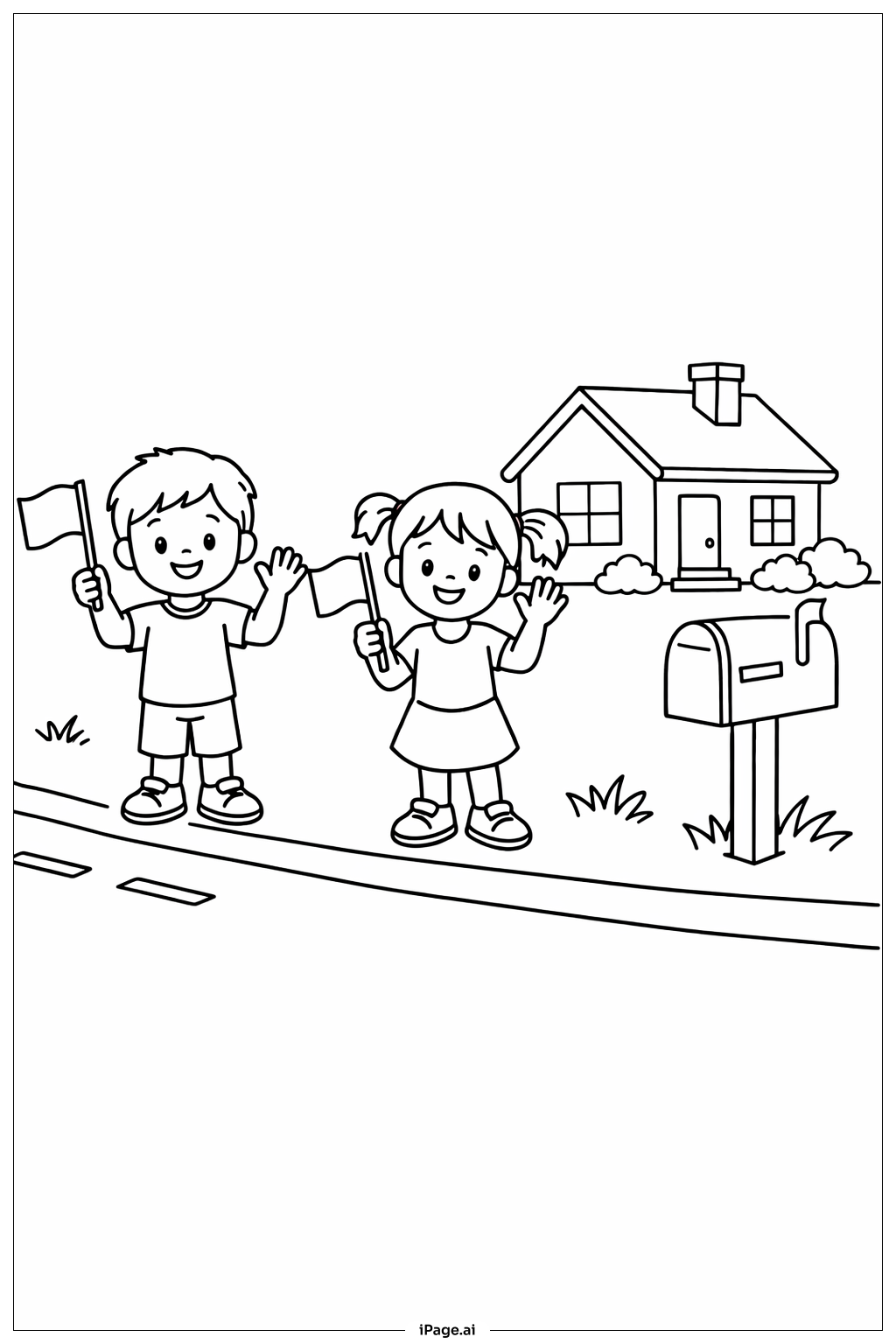  陣亡將士紀念日路邊招手著色頁 