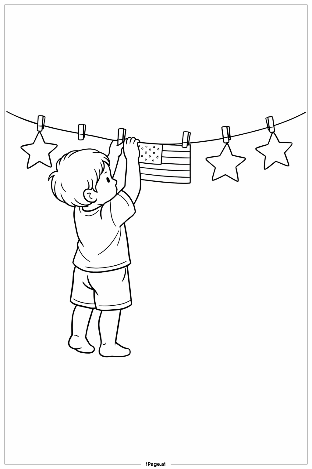  陣亡將士紀念日星星花環著色頁 