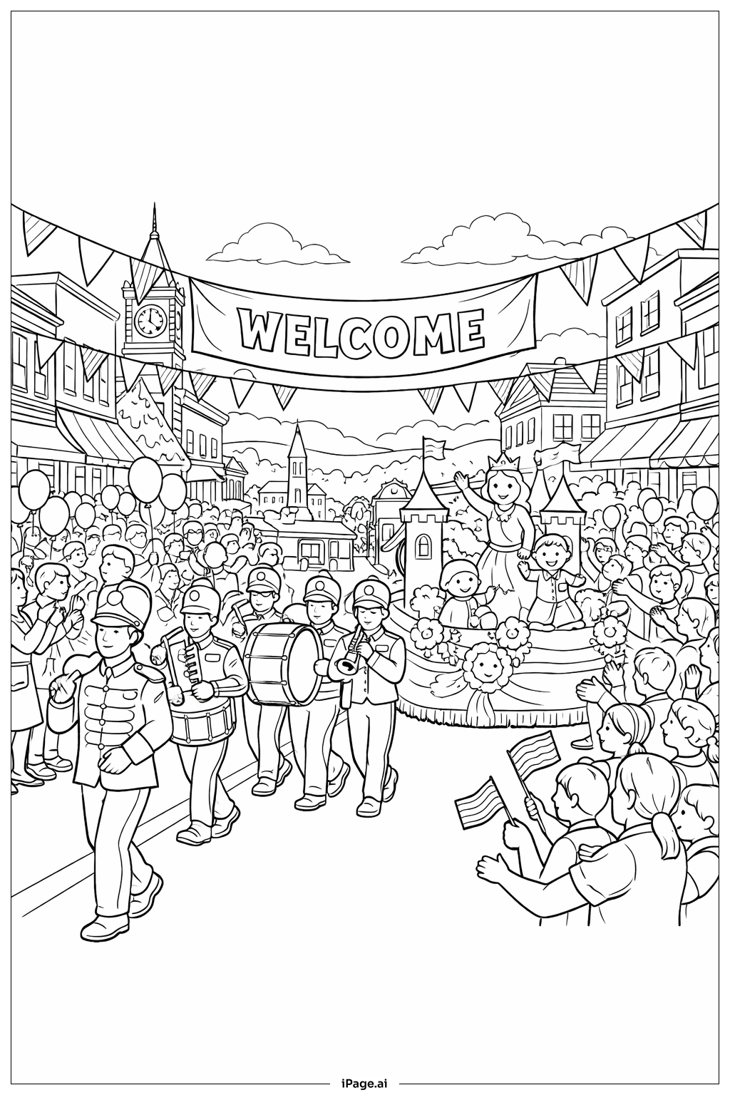  陣亡將士紀念日城鎮遊行著色頁 