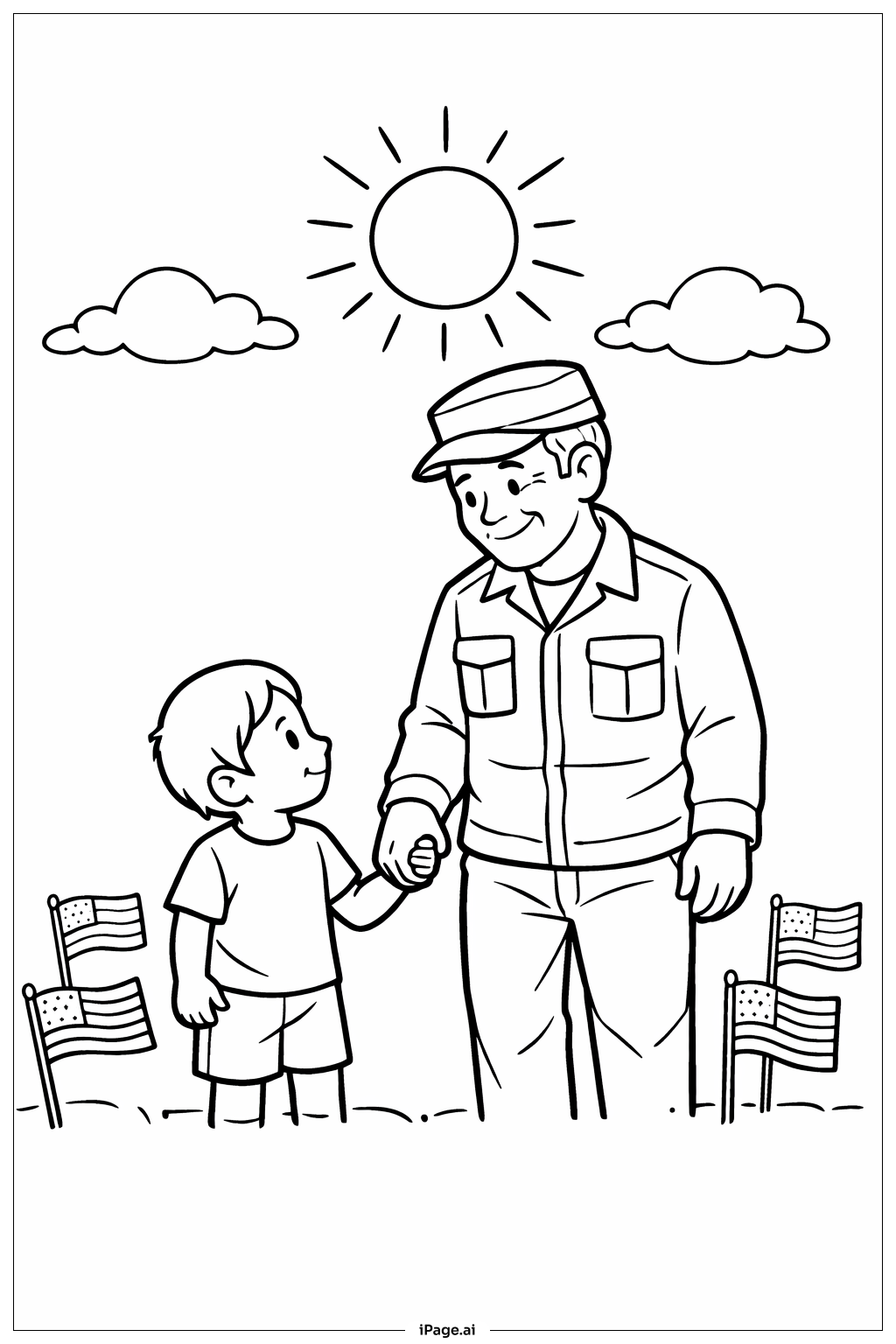  陣亡將士紀念日退伍軍人行走著色頁 