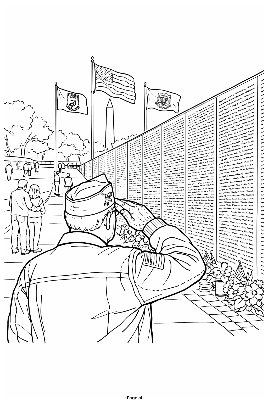  陣亡將士紀念日牆面敬禮著色頁 