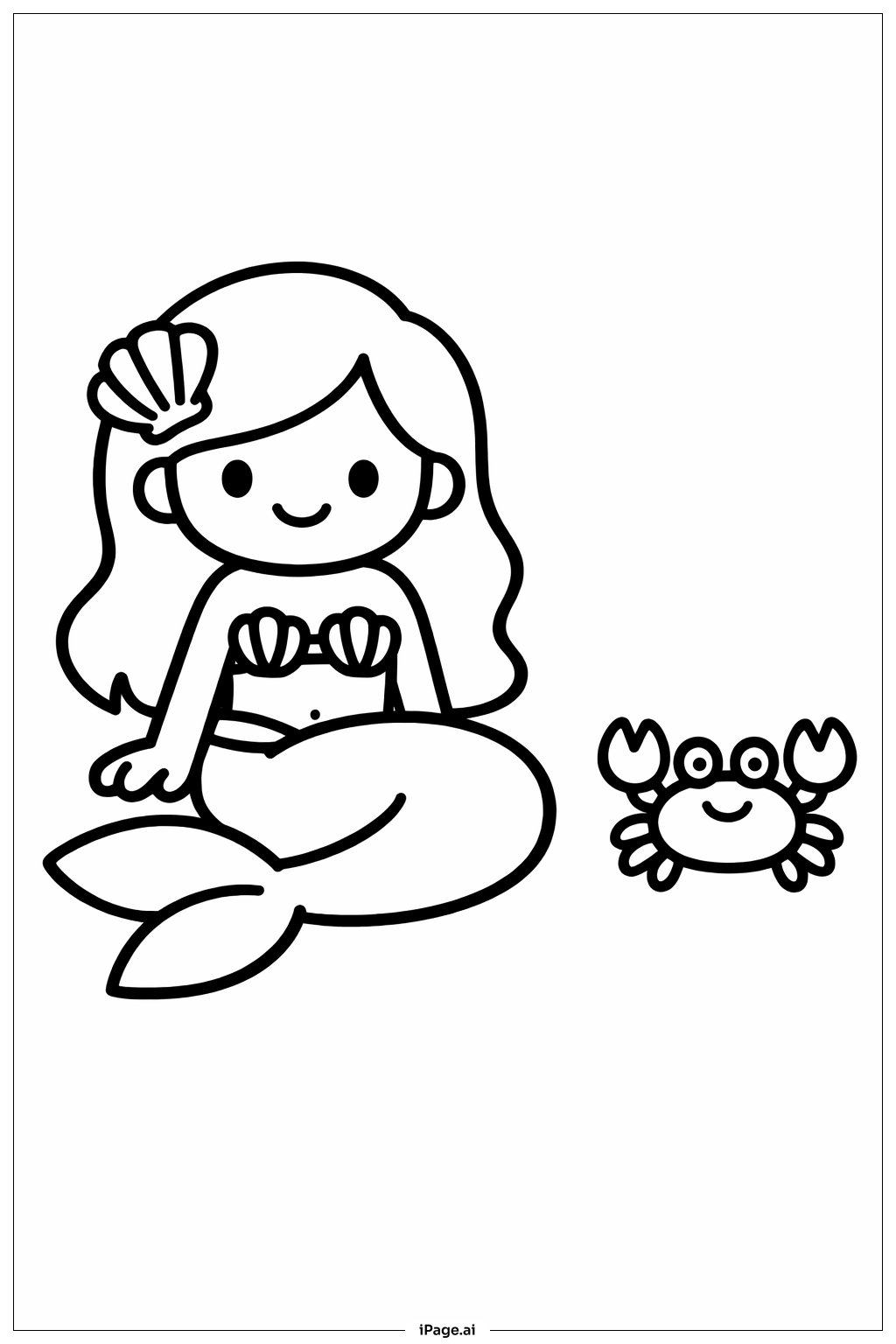 Mermaid and Crab Coloring Page