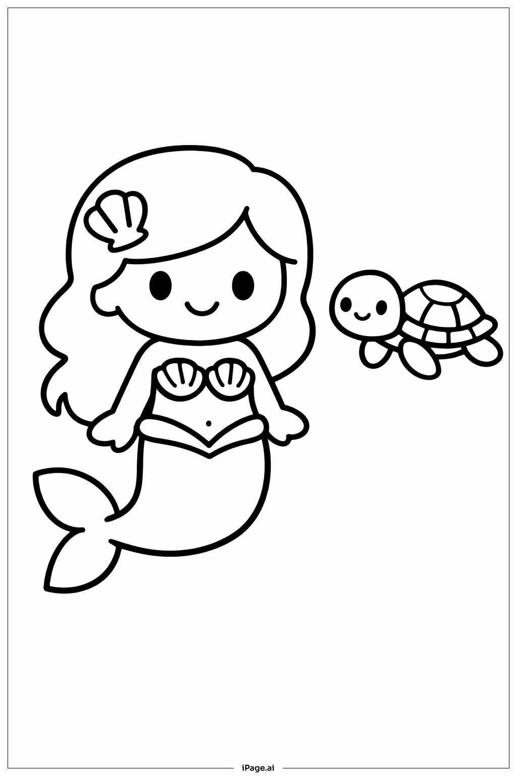 Mermaid and Small Turtle Coloring Page