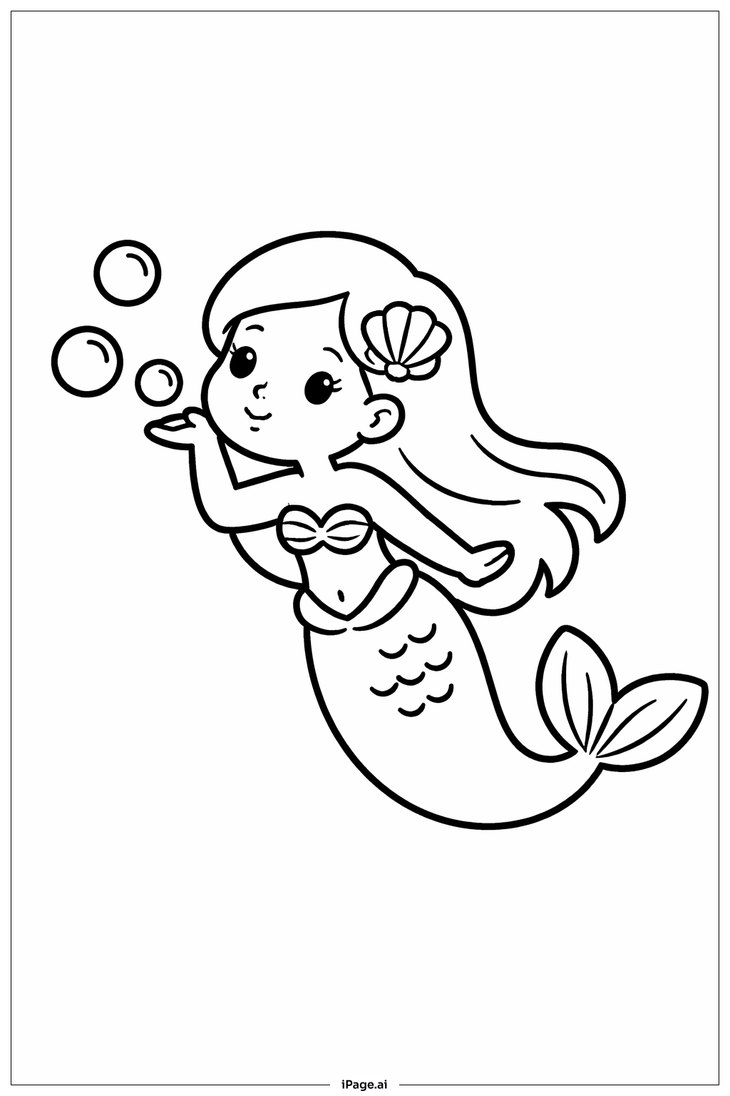 Mermaid Blowing Bubbles Coloring Page