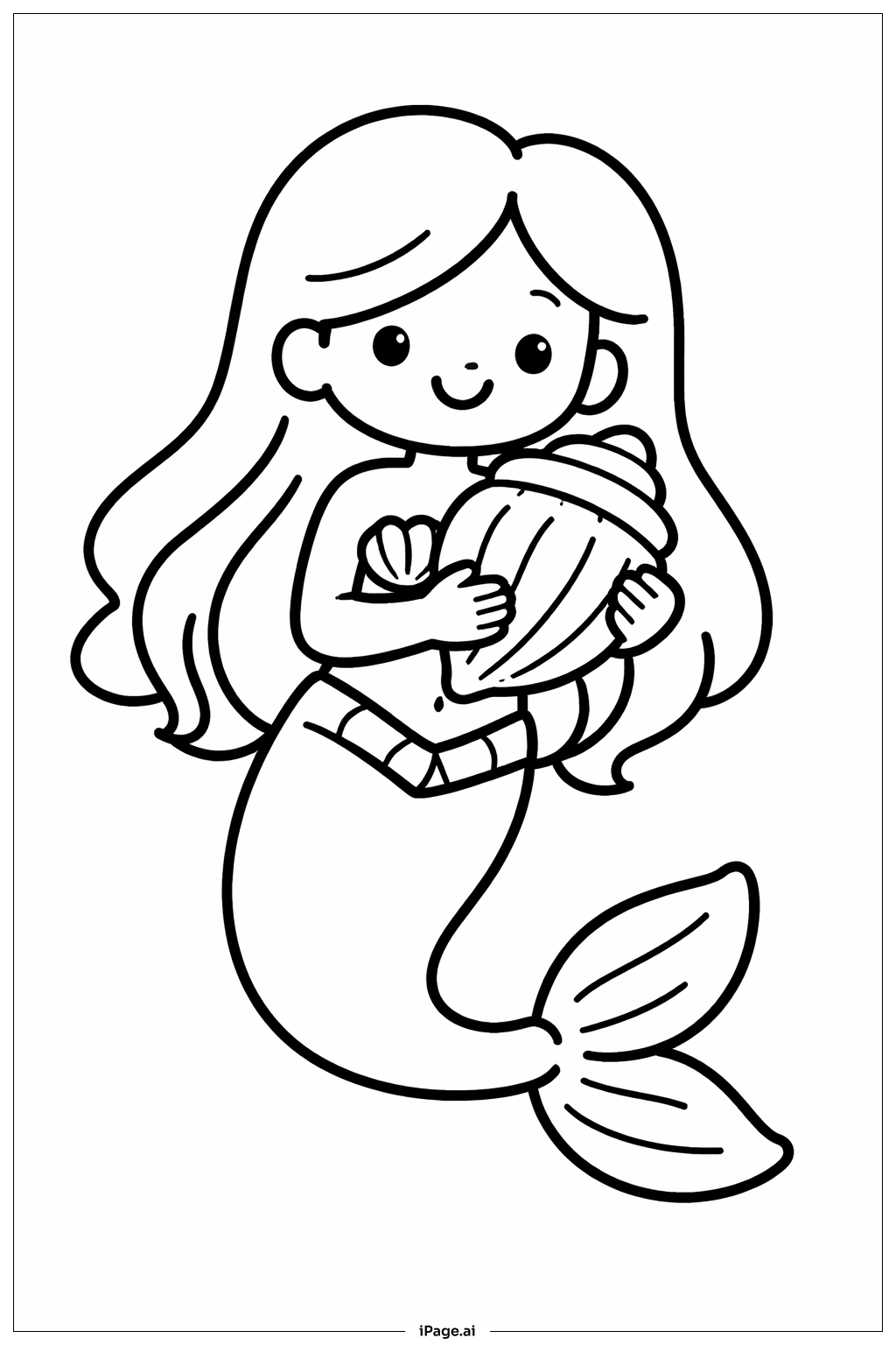 Mermaid Holding Shell Coloring Page