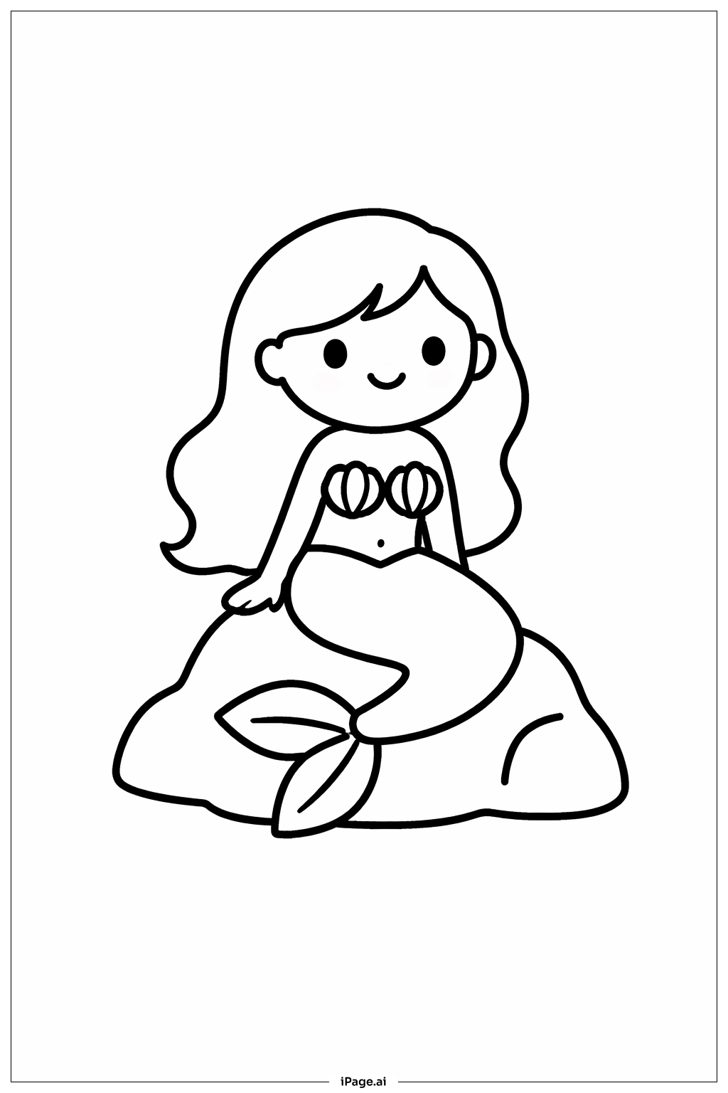 Mermaid on Rock Coloring Page
