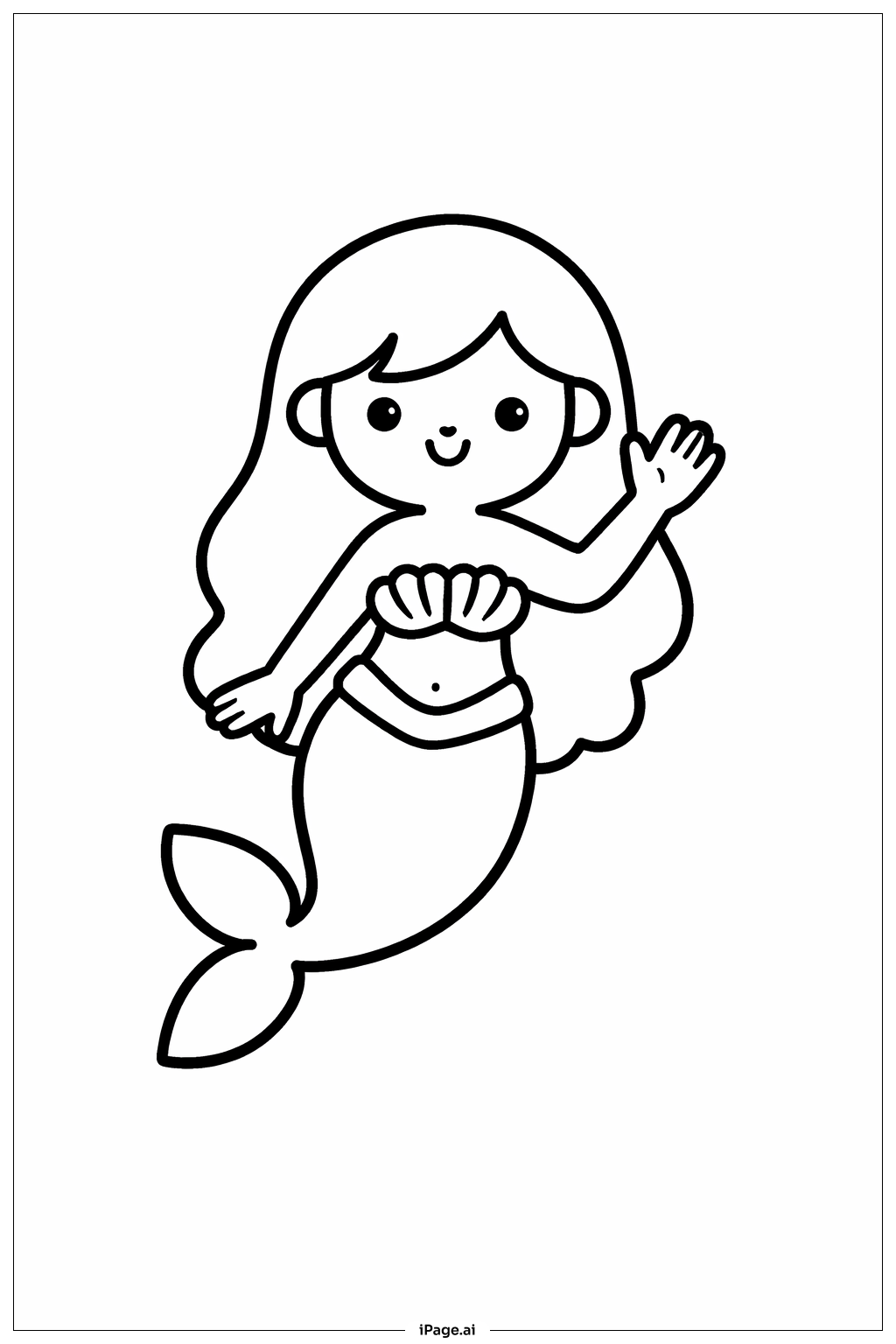 Mermaid Waving Hand Coloring Page