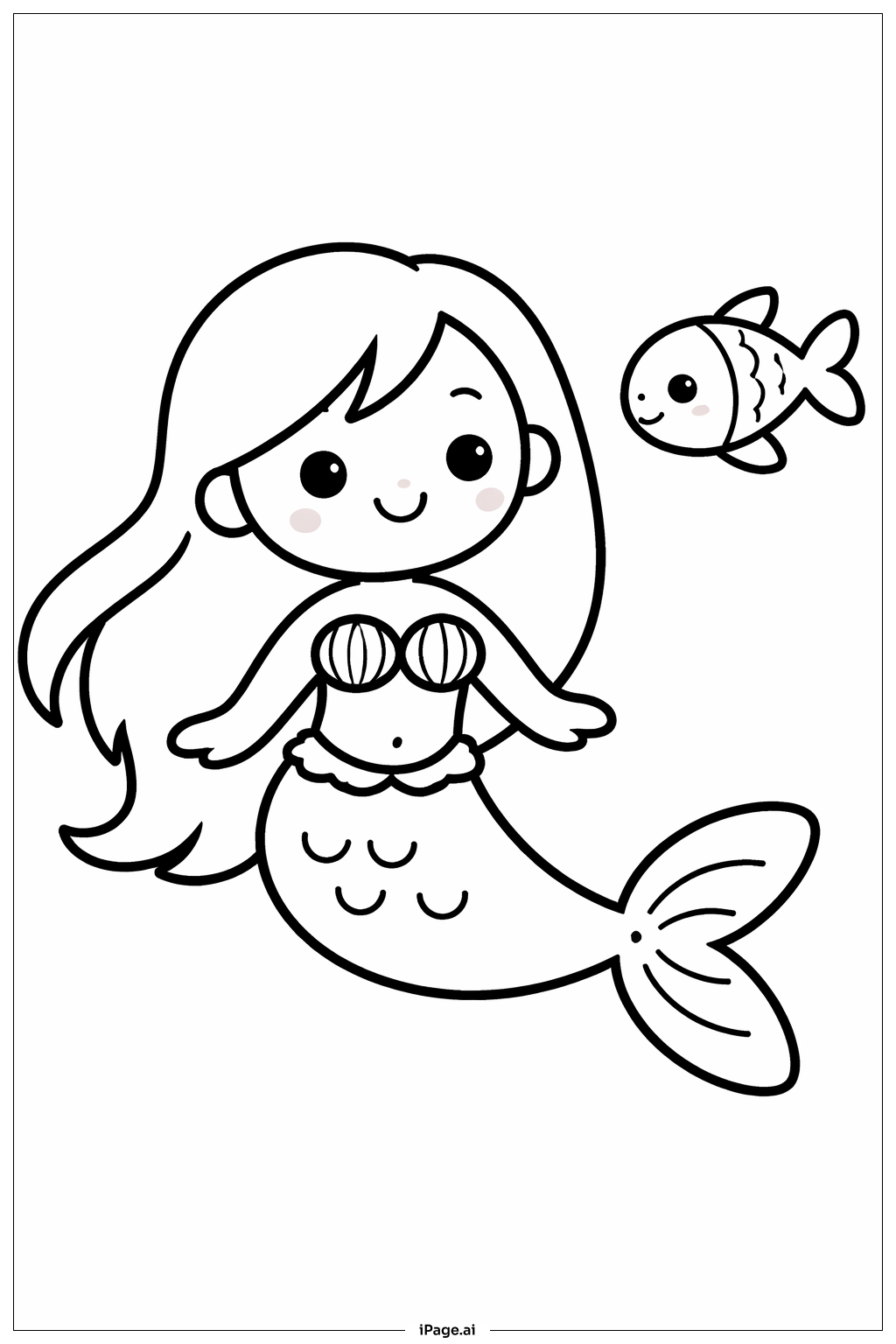 Mermaid with Fish Friend Coloring Page